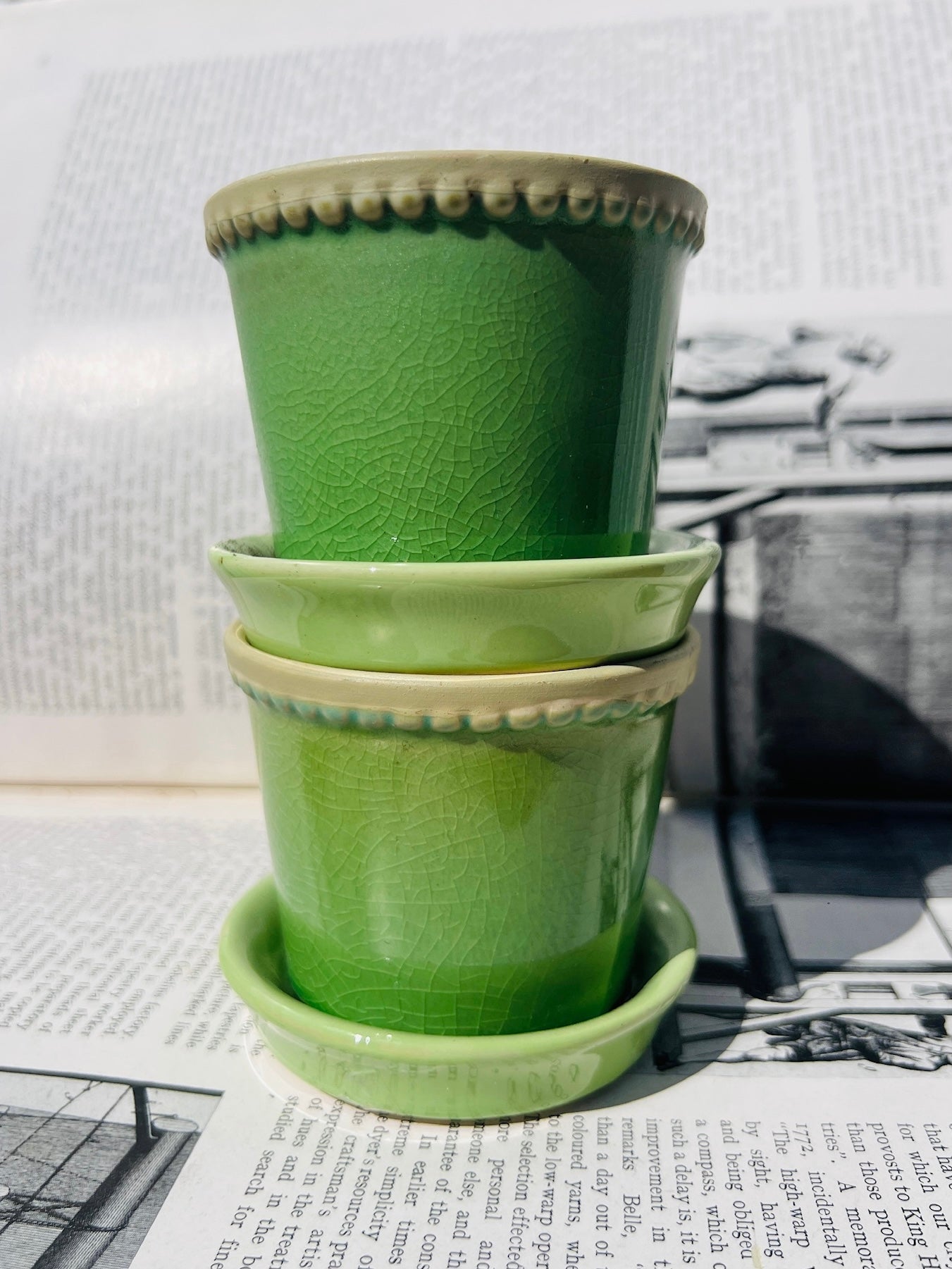 Vintage 1980s Ceramic Green Mini Planters | Set of 2