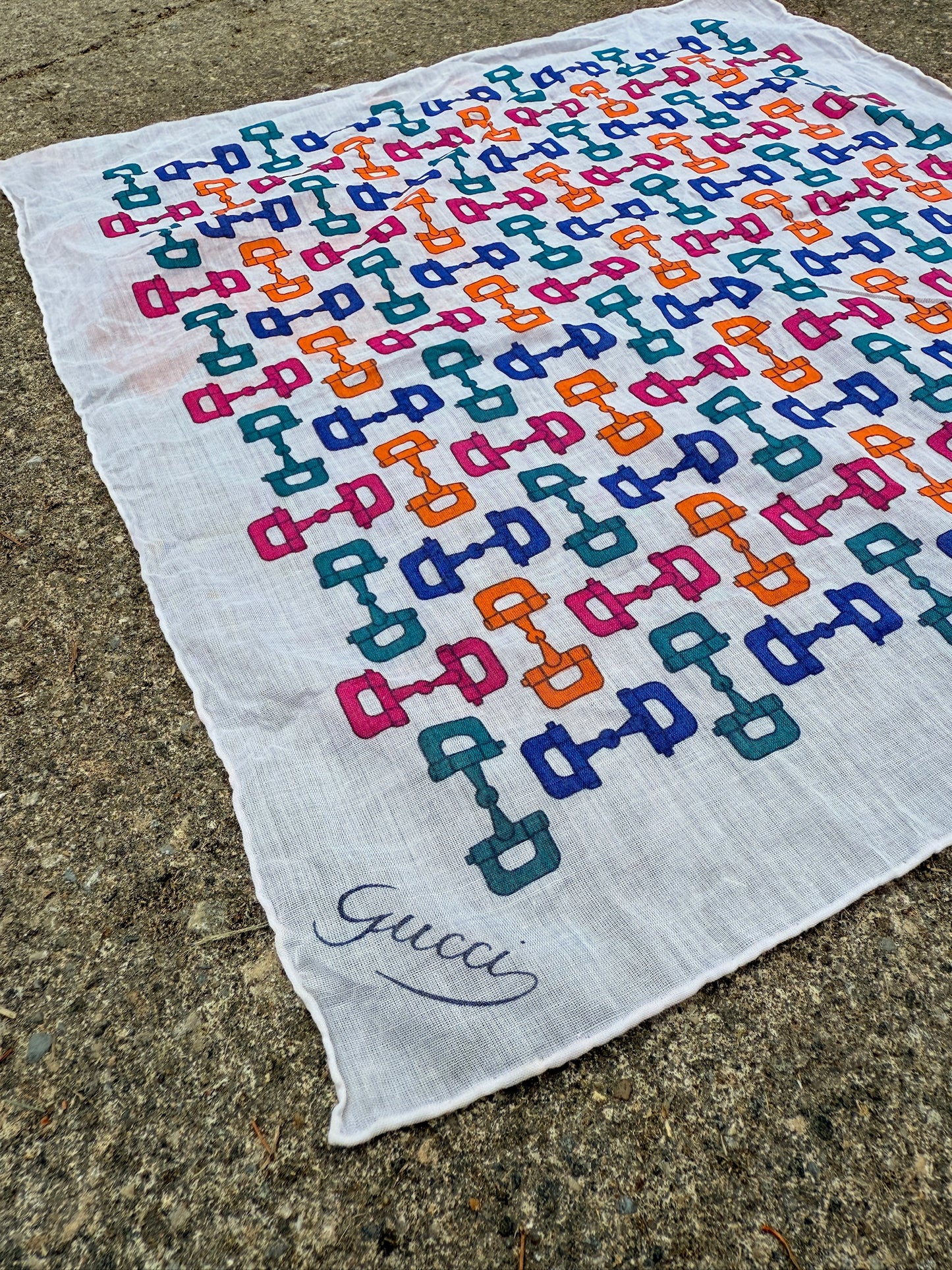 Vintage 1960s Gucci Horsebit Pattern Cotton Handkerchief