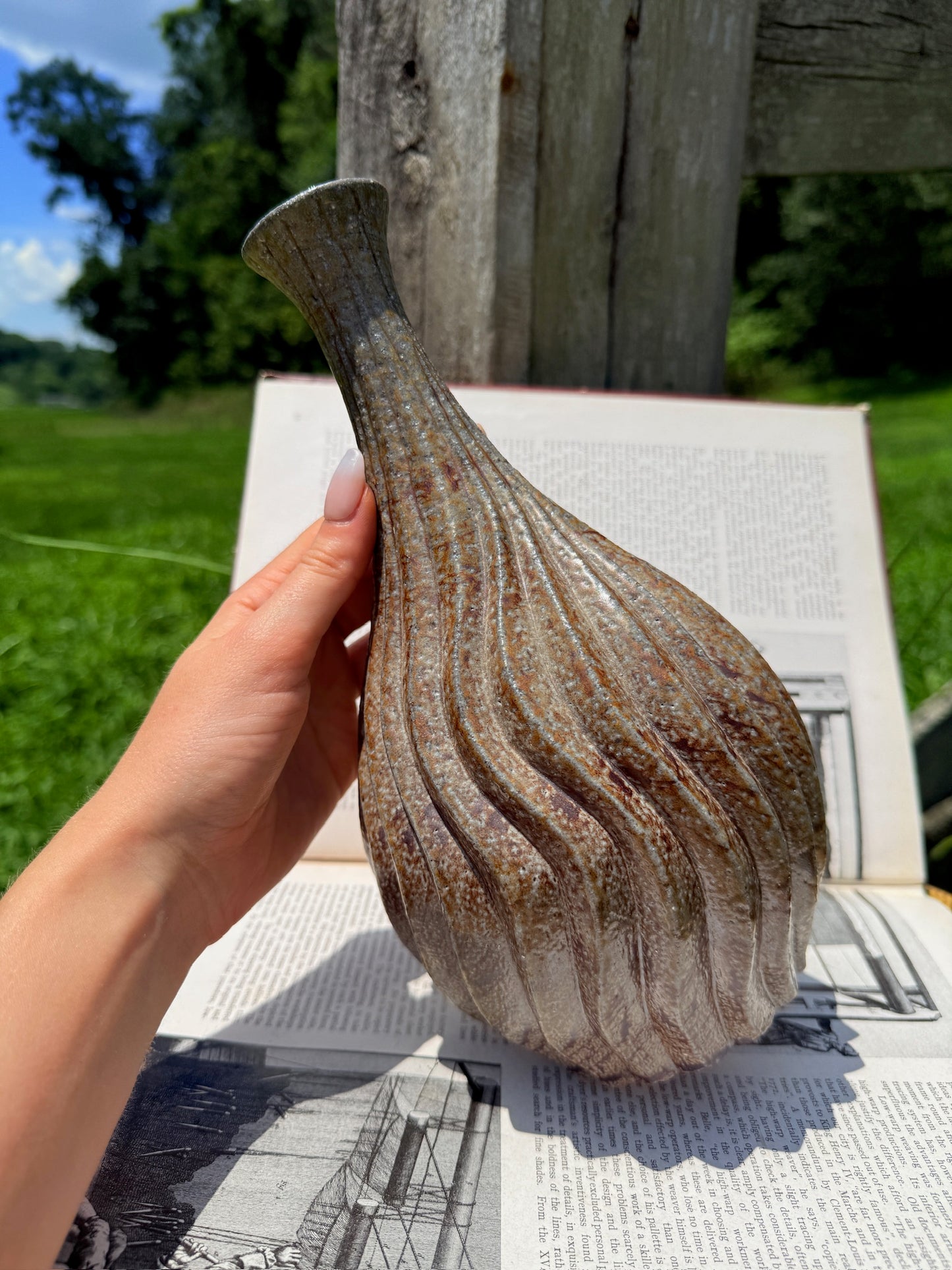 Vintage 1950s Ceramic Ribbed Vase