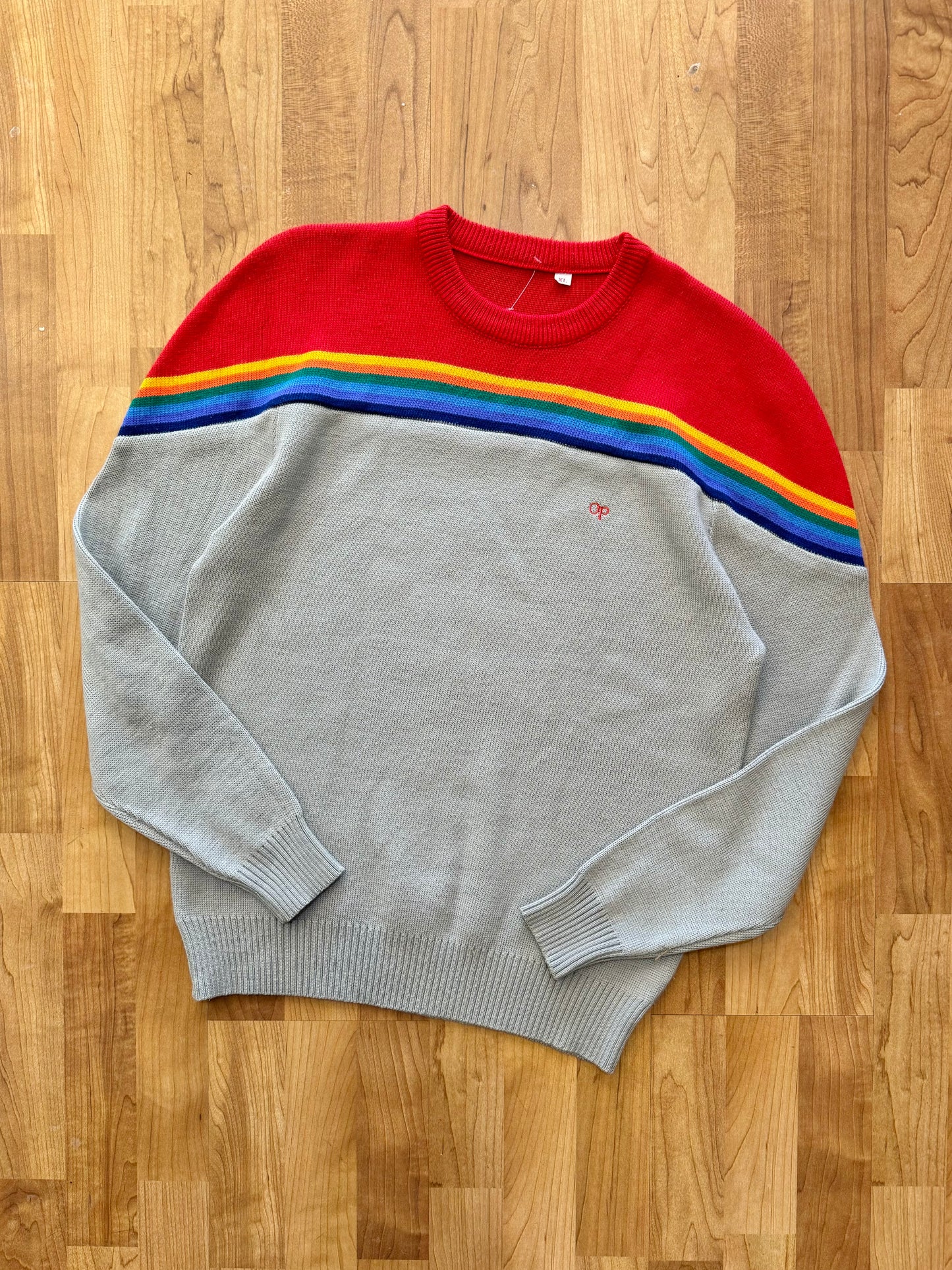 Vintage 1980s/90s OP Rainbow Striped Crewneck Sweater | XL