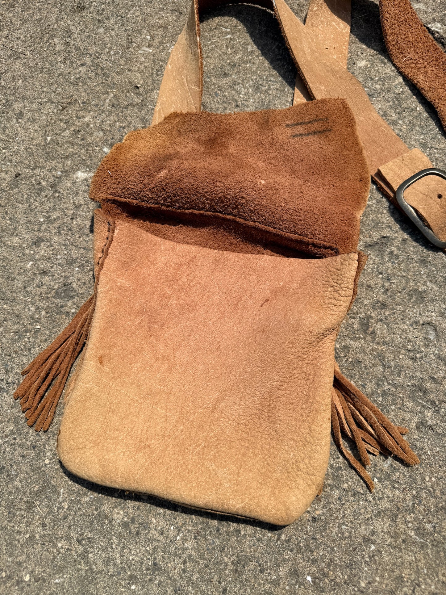 Vintage 1960s Handmade Deerskin Suede Leather Crossbody Bag