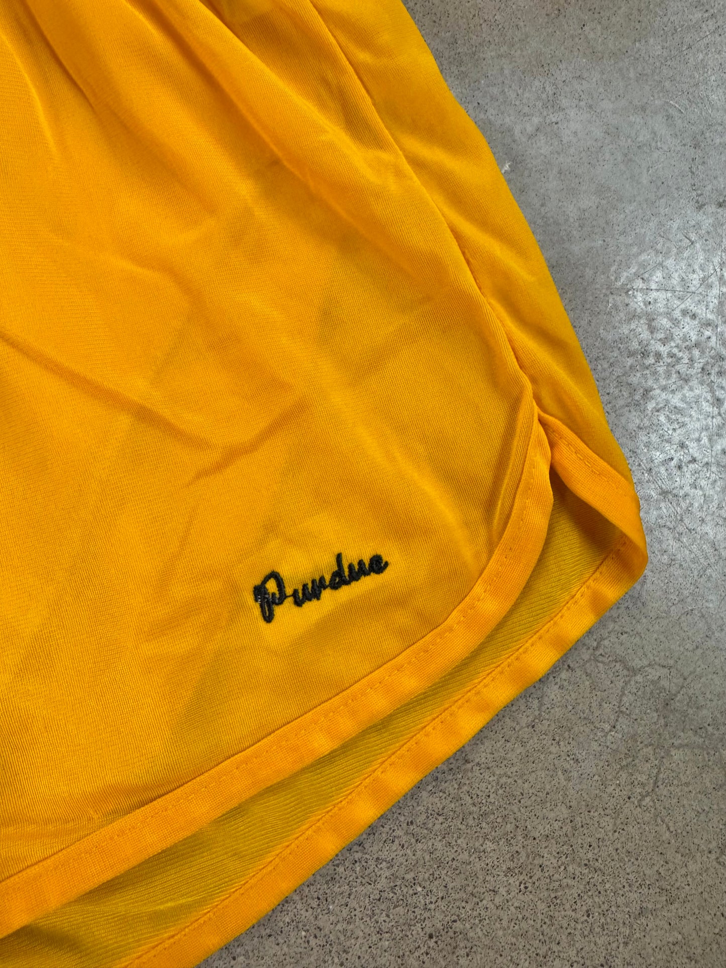 Vintage 1980s Champion Purdue University Yellow Nylon Gym Shorts | M/L