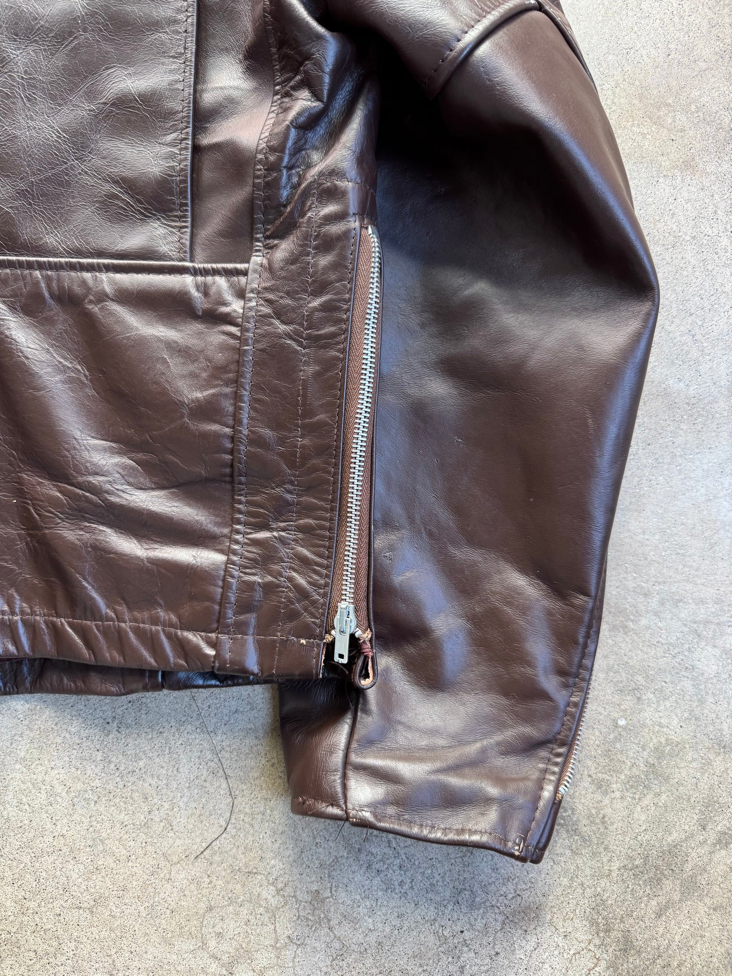 Vintage 1970s Sears The Leather Shop Brown Zip-Up Riding Jacket | 46R
