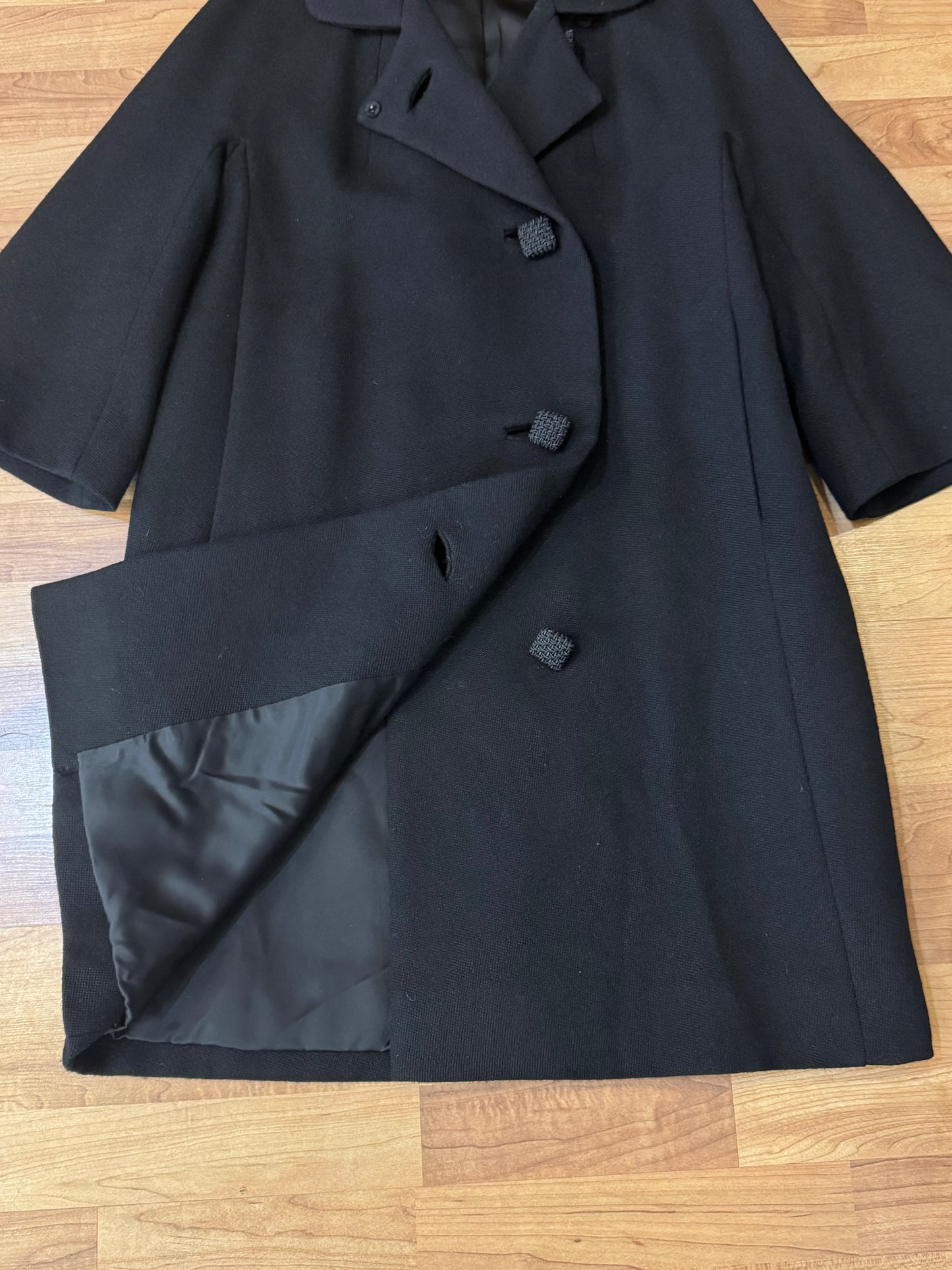 Vintage 1950s Jan Kell Black Wool Overcoat | Large