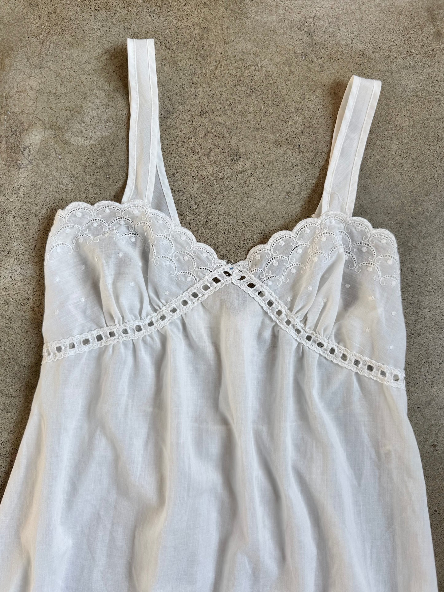 Vintage 1970s Formfit-Rogers White Cotton Eyelet Maxi Slip Dress | XS