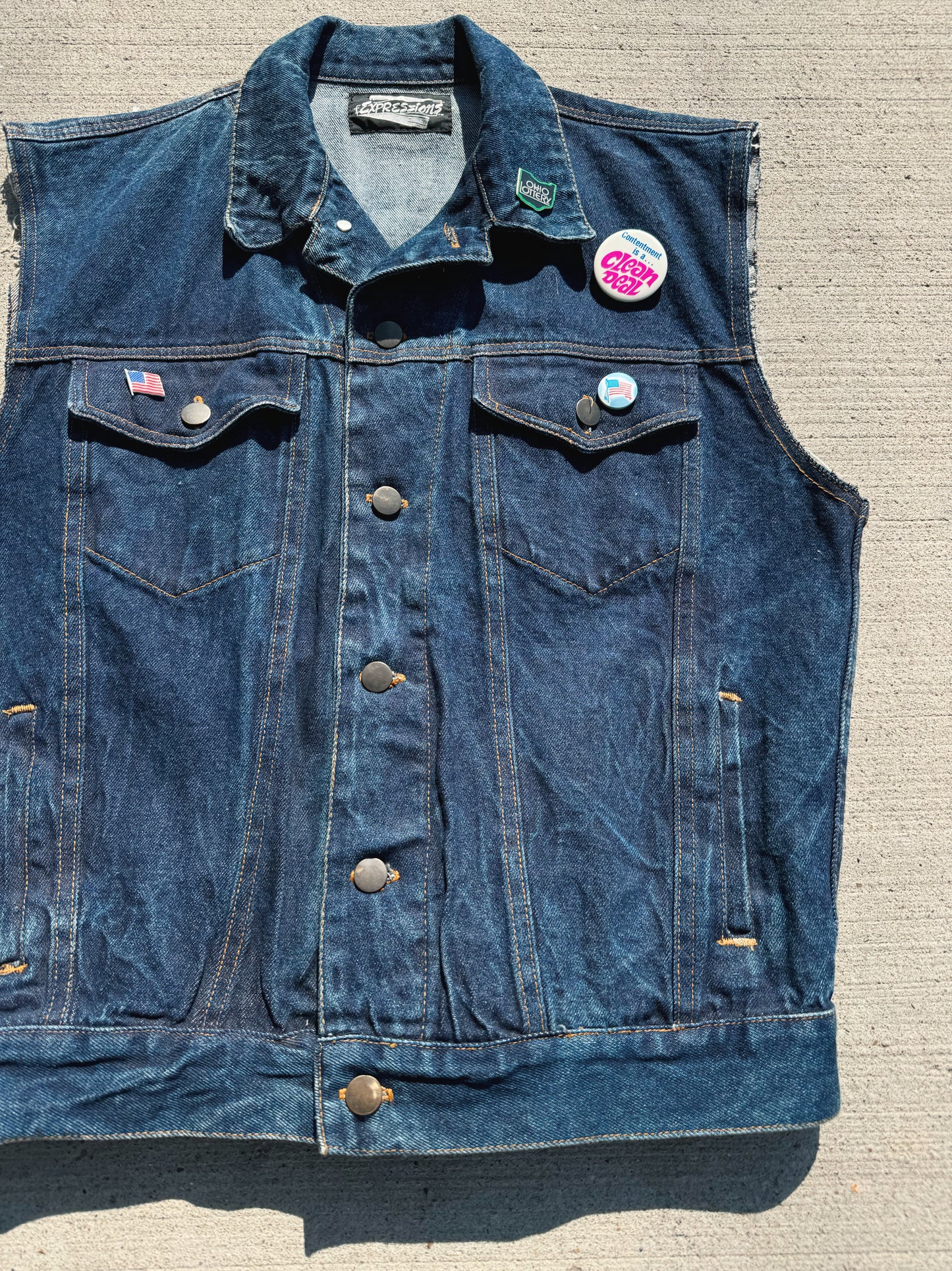 Vintage Expressions Cut Off Denim Vest w/ Pins | M/L