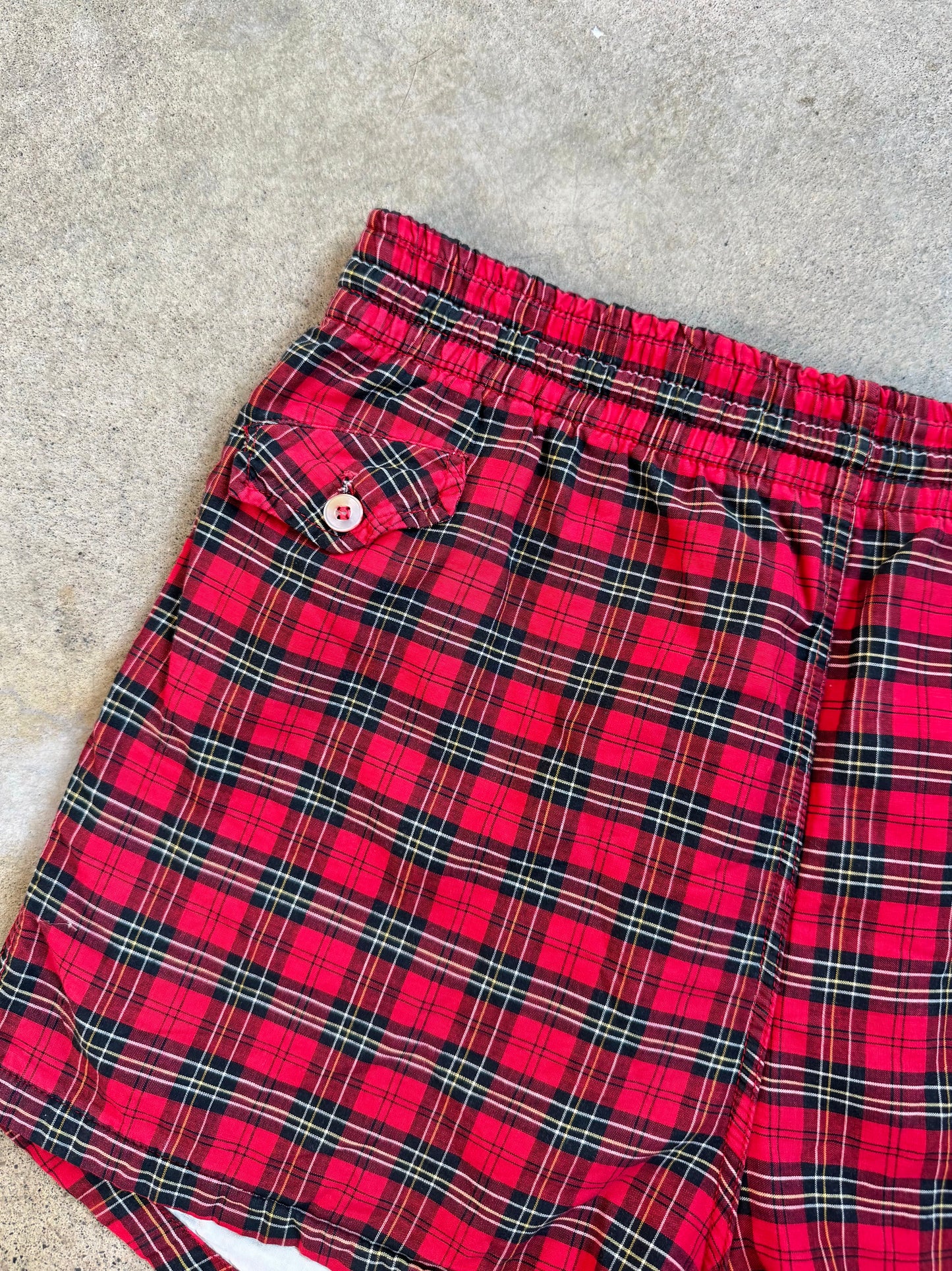 Vintage 1960s Janzten Red Plaid Swim Shorts | Medium