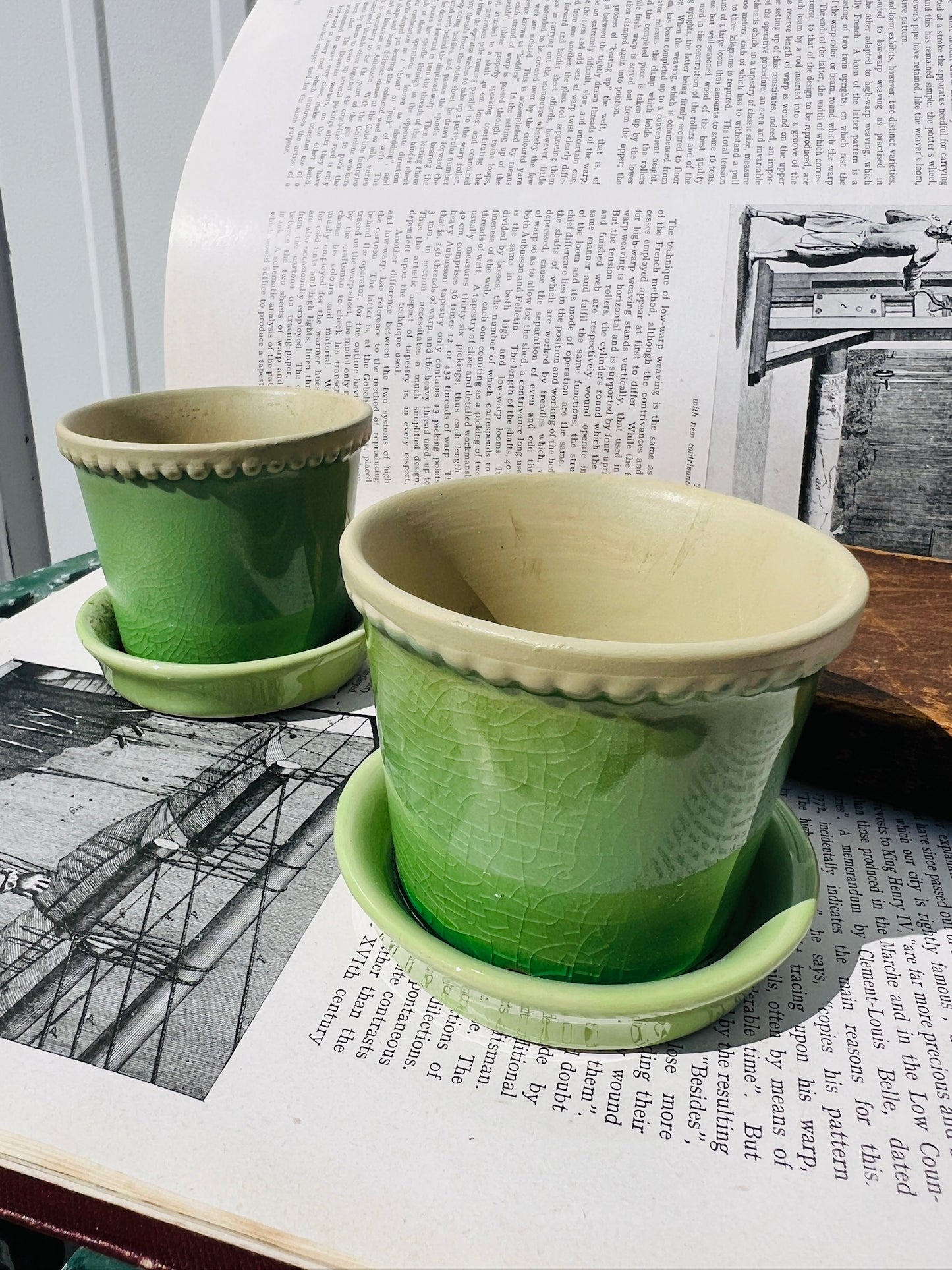 Vintage 1980s Ceramic Green Mini Planters | Set of 2