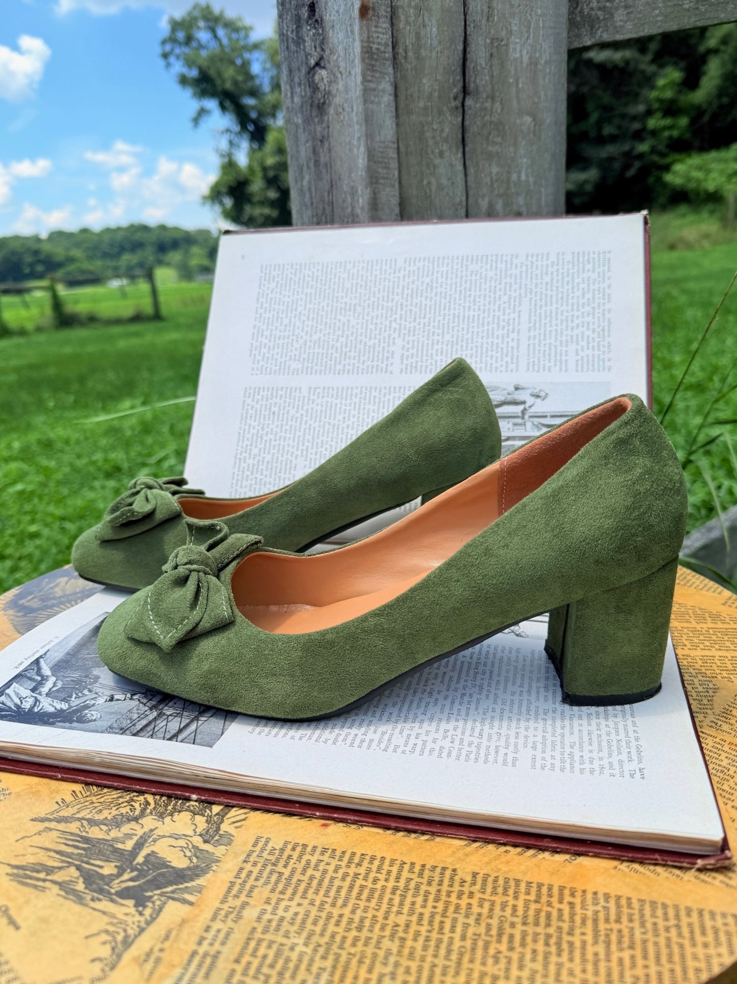 Green Faux Suede Bow Detail Block Heels | EU 41