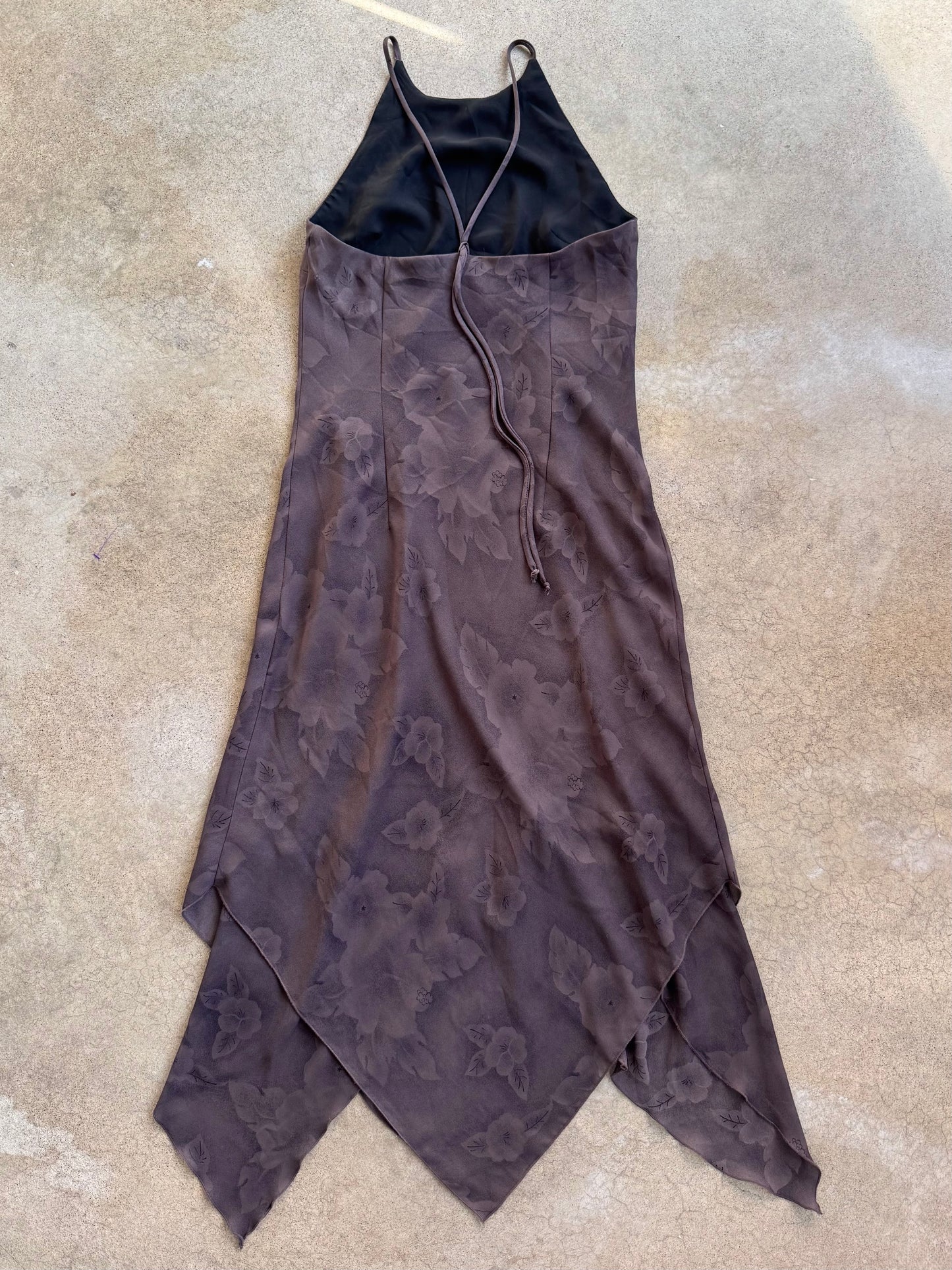 Vintage 1990s CDC Deep Purple Floral Chiffon High-Neck Maxi Dress | Medium