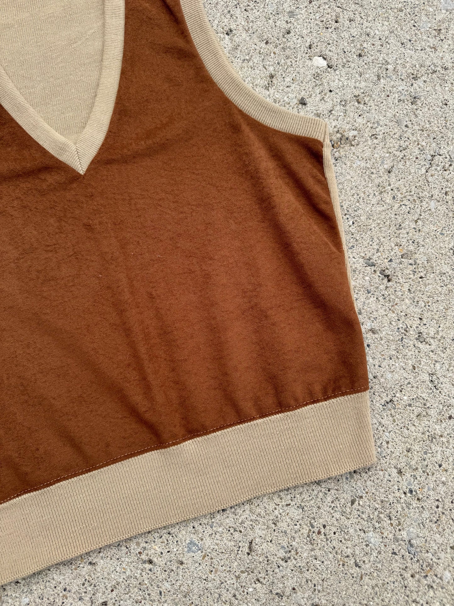 Vintage 1970s Two-Tone Faux Suede Sweater Vest | S/M