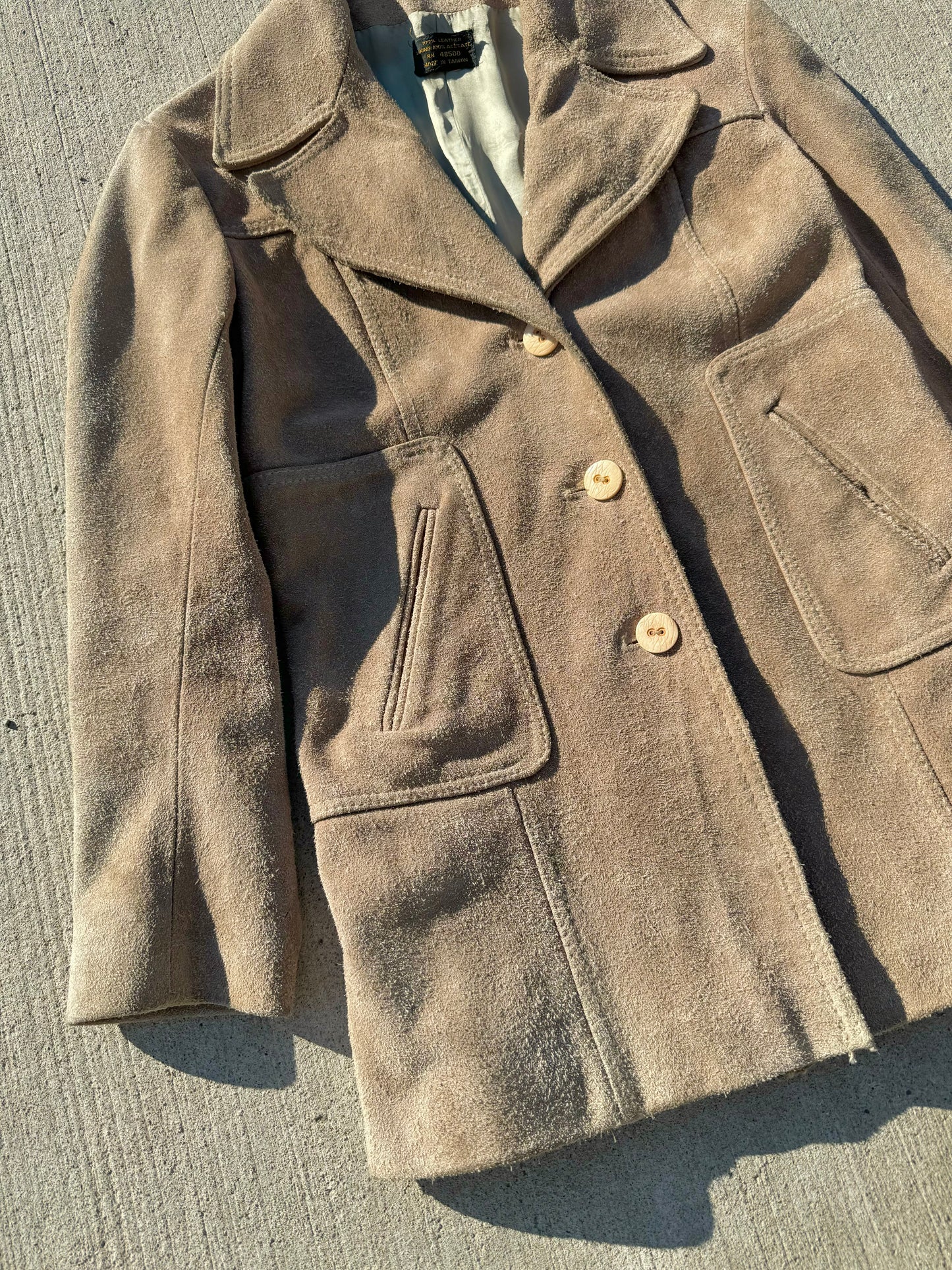 Vintage 1970s Neutral Suede Leather Jacket | Small