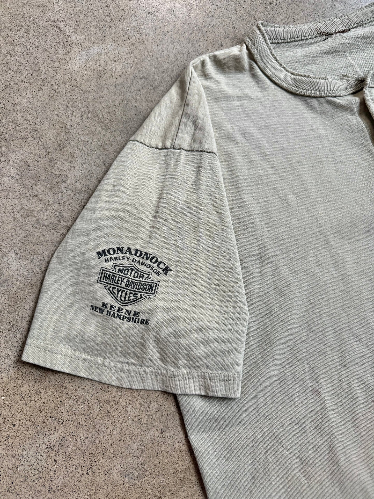 Vintage 1980s Monadnock Harley Davidson Short Sleeve Henley Tee | Large