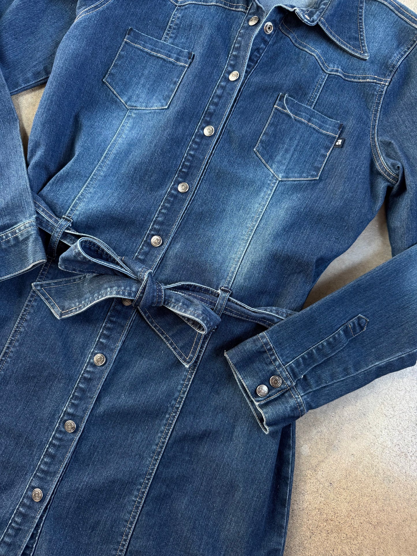 Y2K Aeropostale Button-Front Tie-Waist Denim Dress | Large