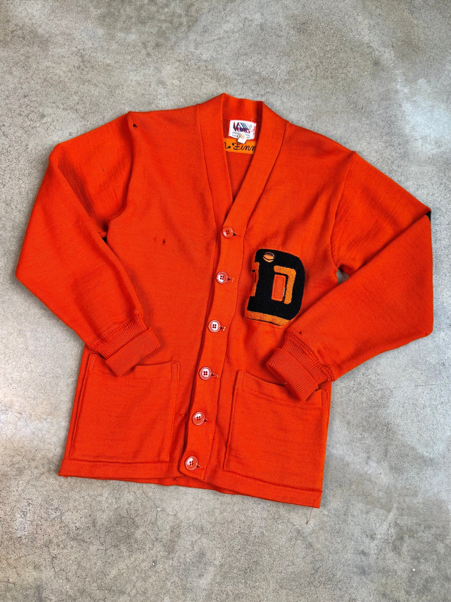 Vintage 1950s Orange High School Football Varsity Cardigan | XS/S