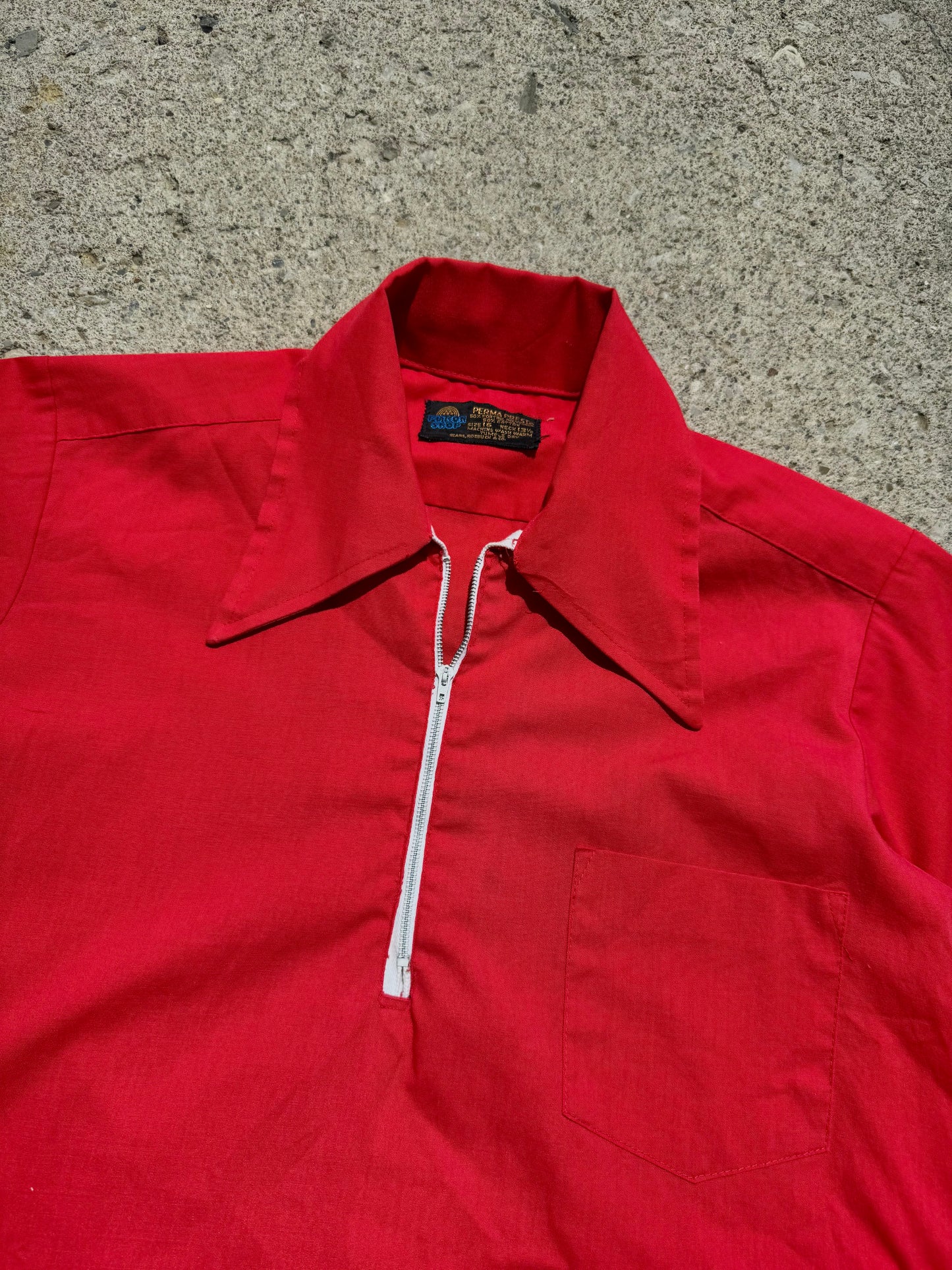 Vintage 1970s Sears Red Quarter Zip Collared Shirt | XS