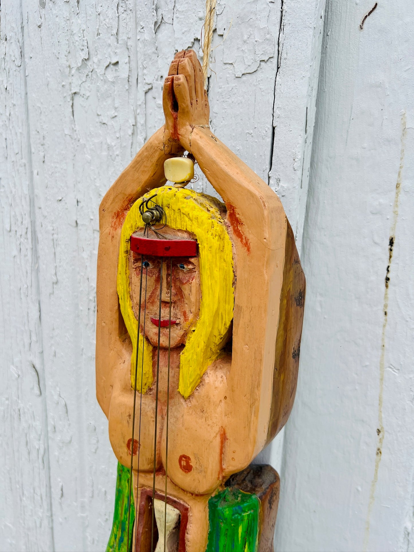 Handmade Mermaid Wood Carved Musical Instrument Folk Art