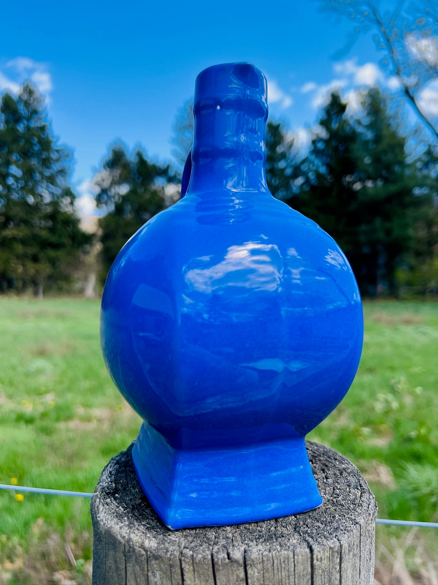 Vintage 1970s Mohawk Liquor Blue Pottery Jug