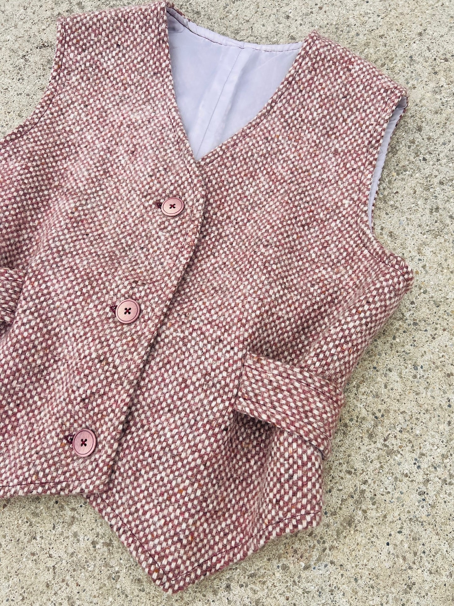 Vintage 1970s Purple/Brown Tweed Belted Vest | Small