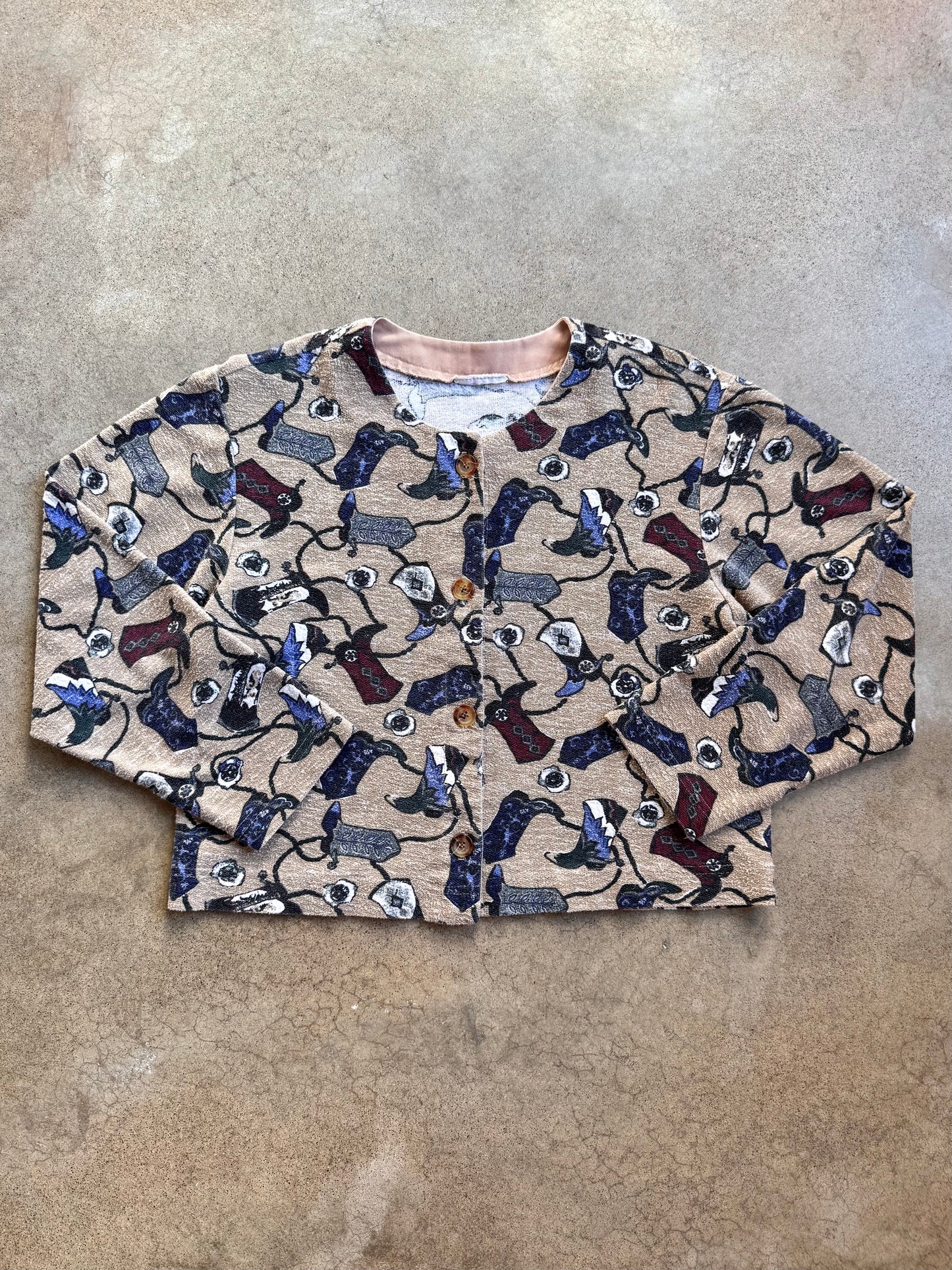 Vintage 1990s Cowboy Boot Printed Button-Up Cardigan | Large