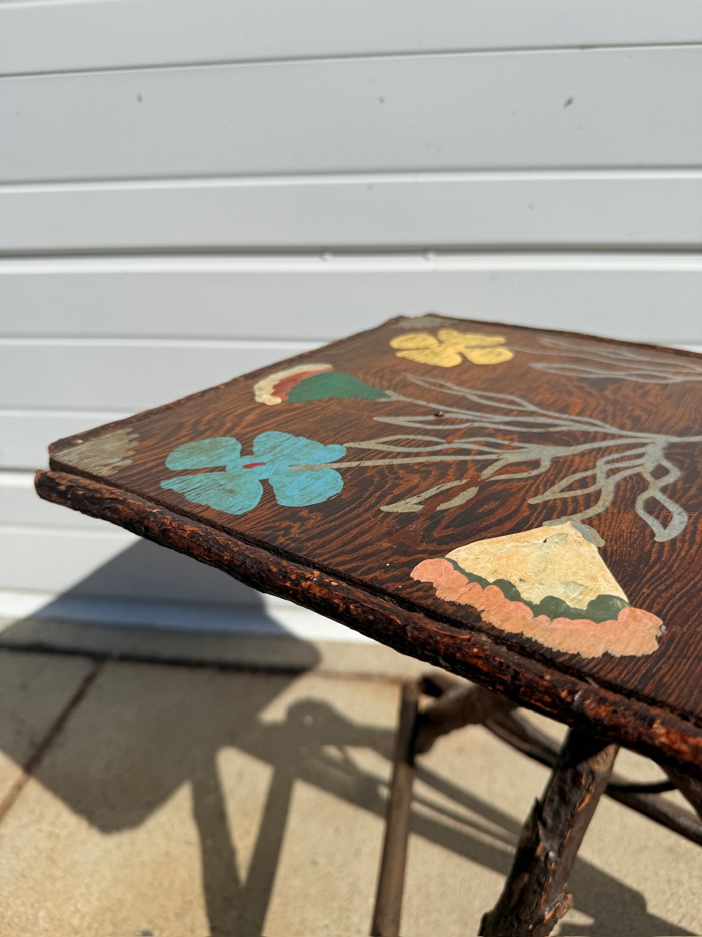Antique Hand-Painted Adirondack Willow Twig Side Table