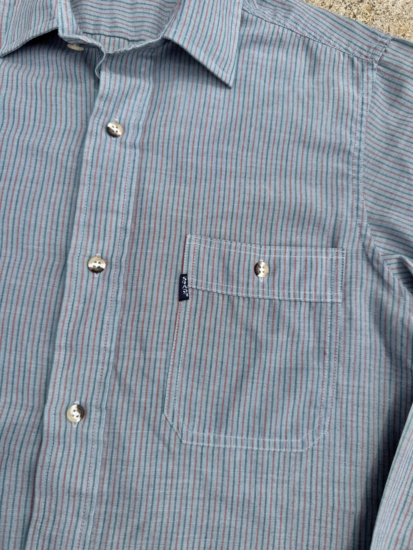 Vintage 1980s Levi's Grey Striped Button-Up Shirt | Small