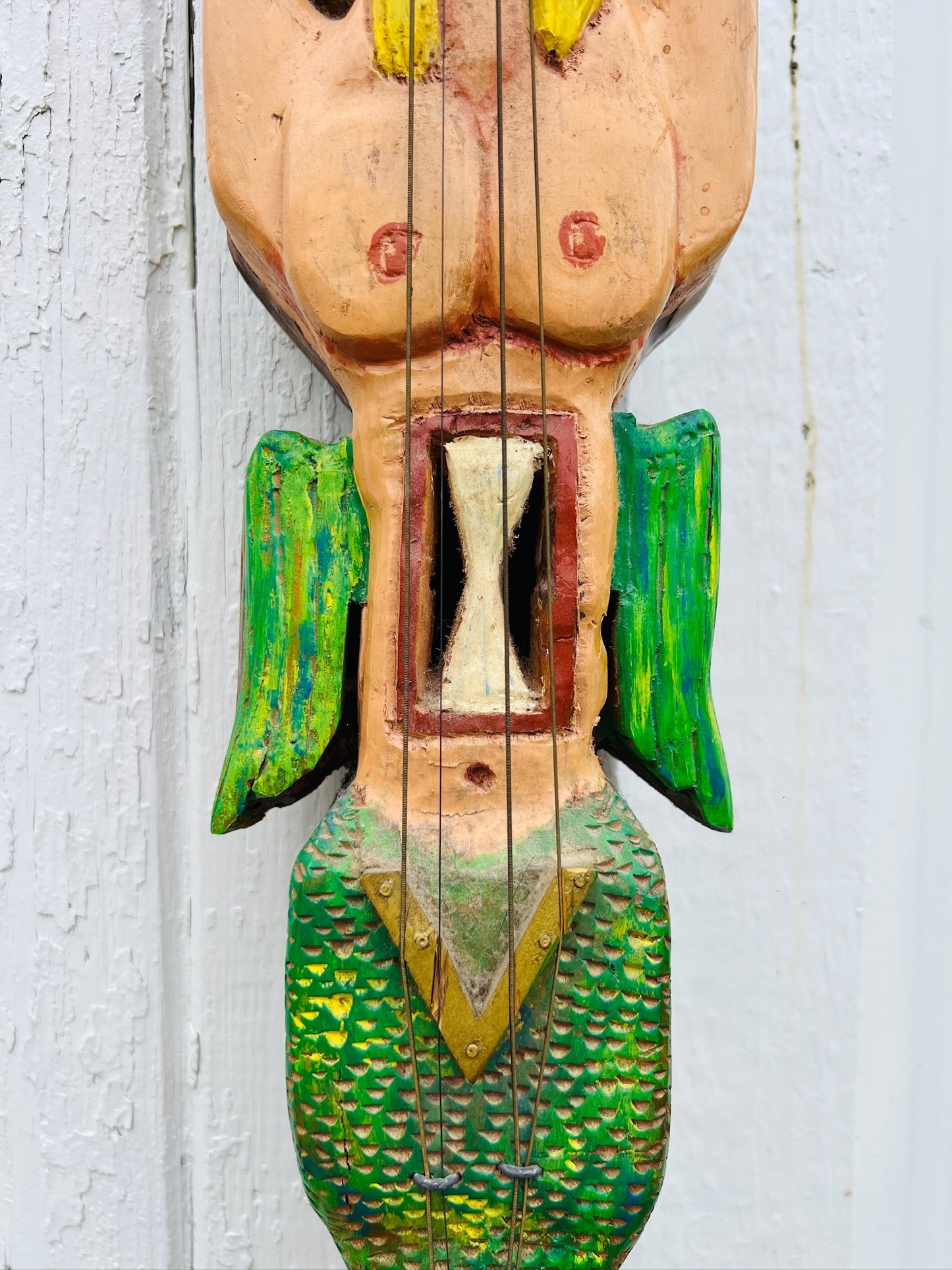 Handmade Mermaid Wood Carved Musical Instrument Folk Art