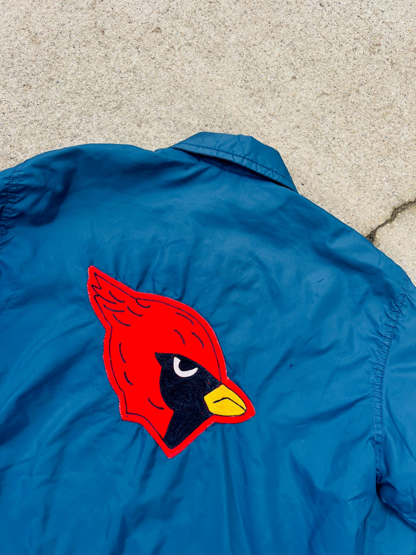 Vintage 1980s Worthington High School Cardinal Patch Navy Windbreaker Jacket | XS