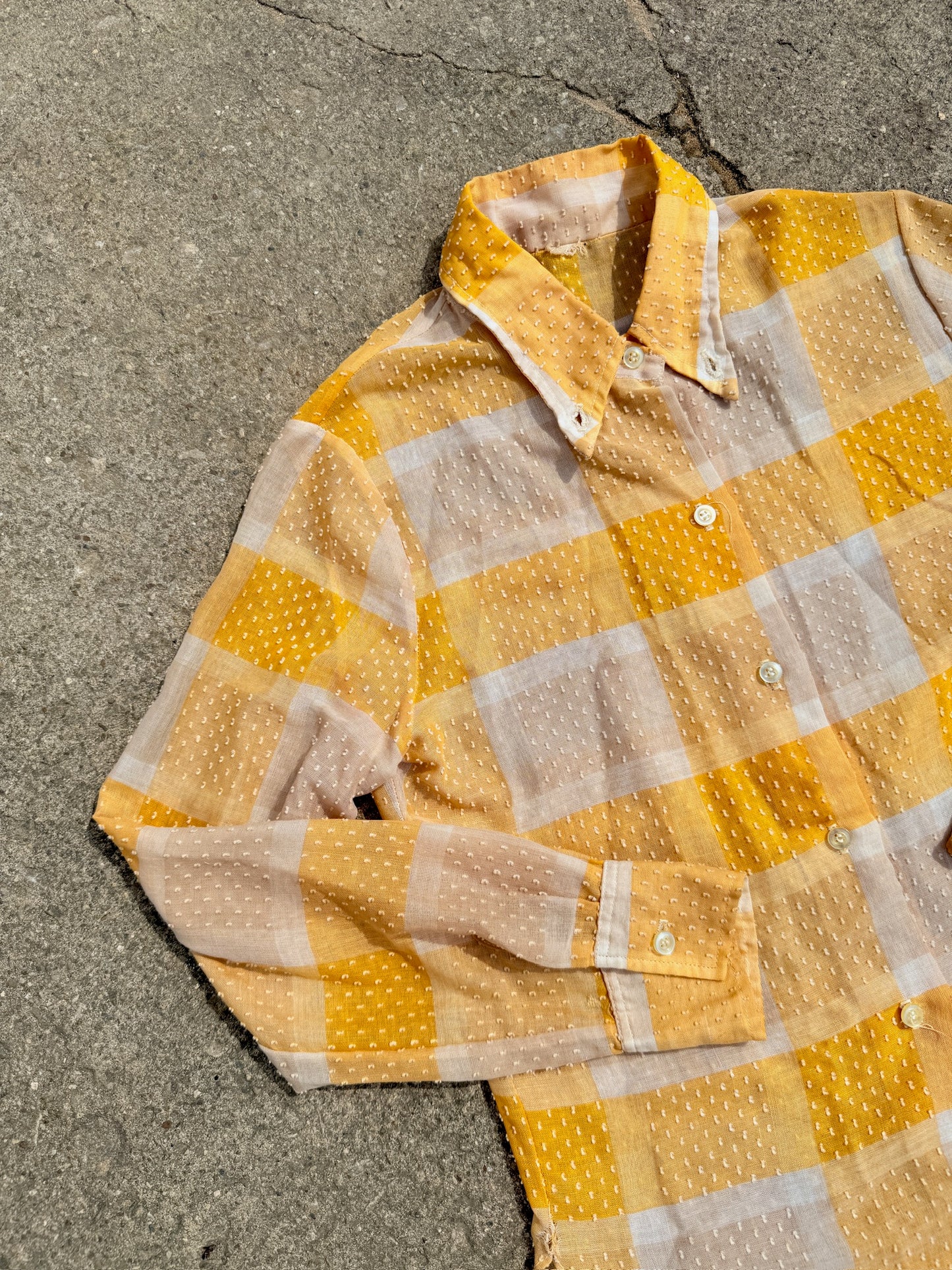 Vintage 1960s Orange & White Plaid Button-Up Shirt | XS/S