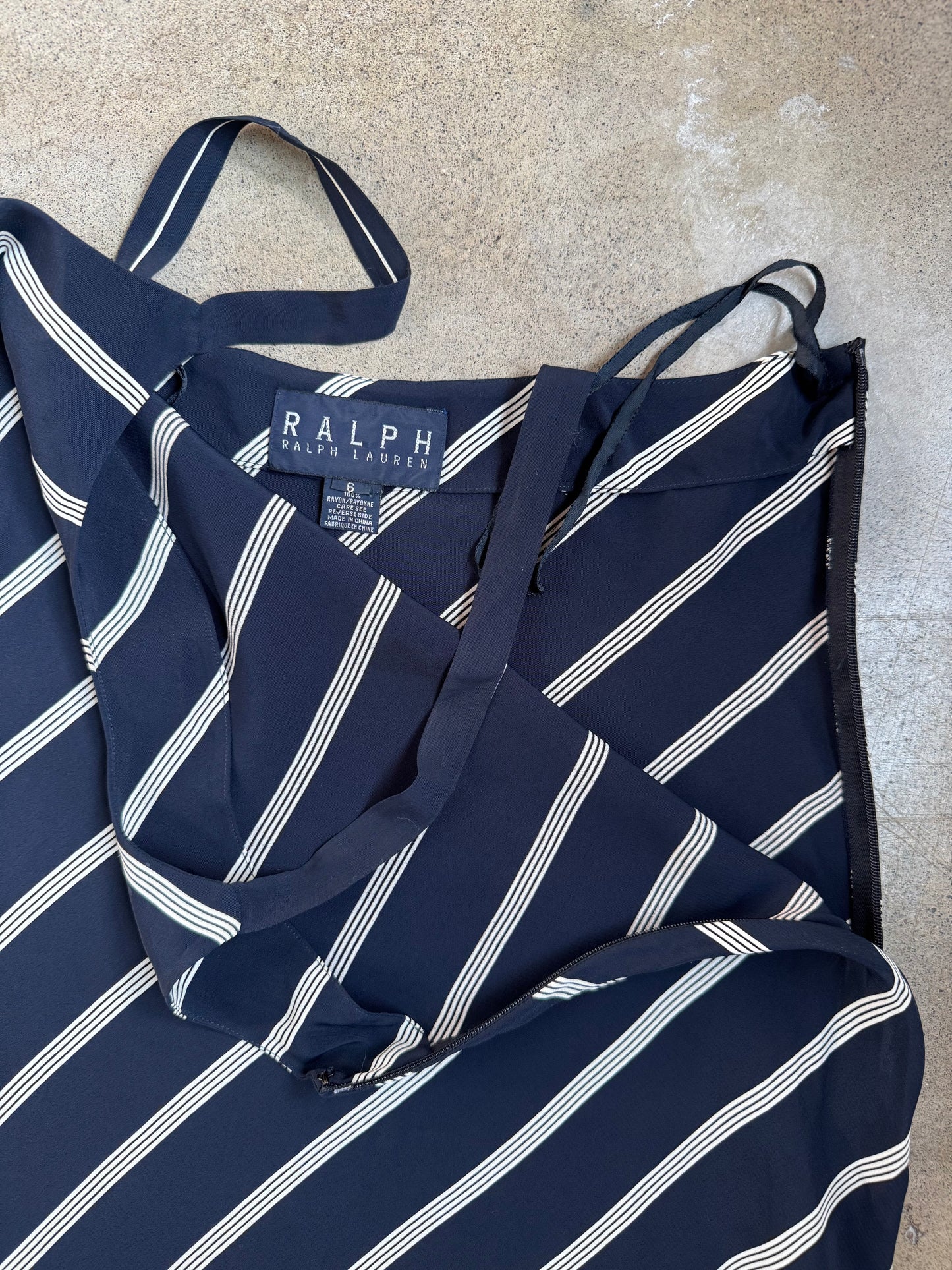 Vintage 1990s Ralph by Ralph Lauren Navy Striped Mini Dress | Small