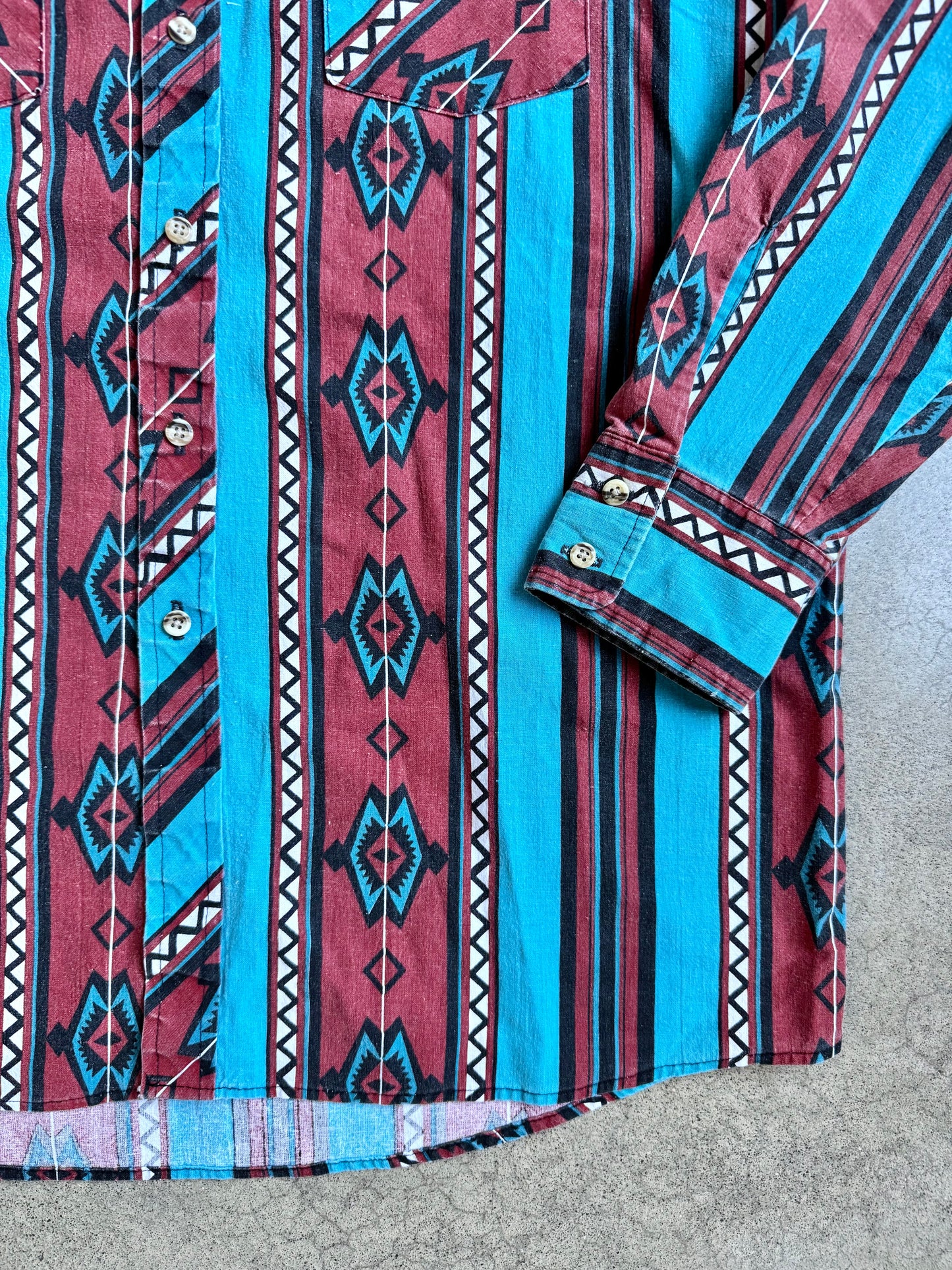 Vintage 1980s Blair Southwestern Pattern Button-Up Shirt | L/XL