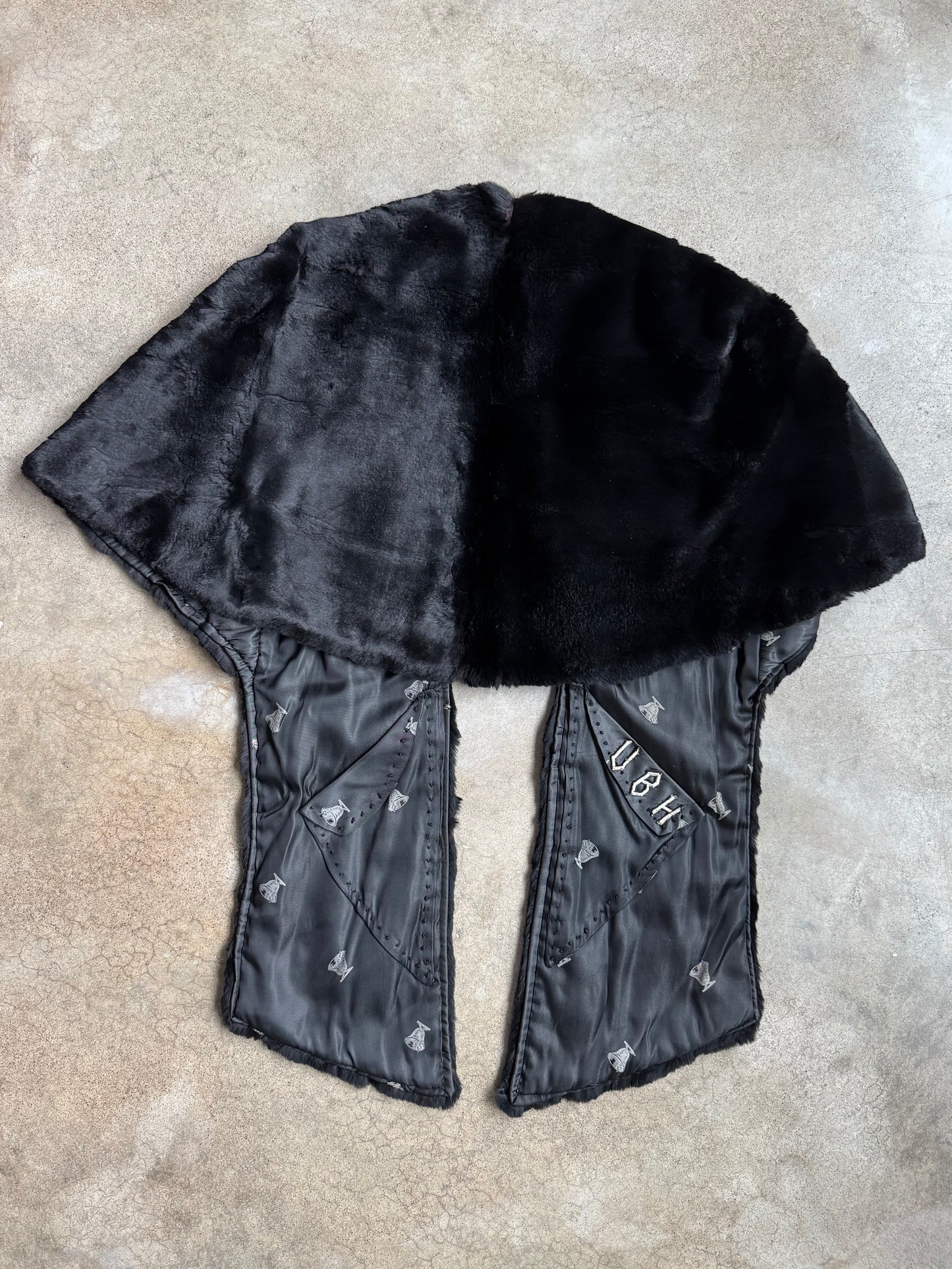 Vintage 1940s Morris Cohen Black Shaved Rabbit Fur Stole
