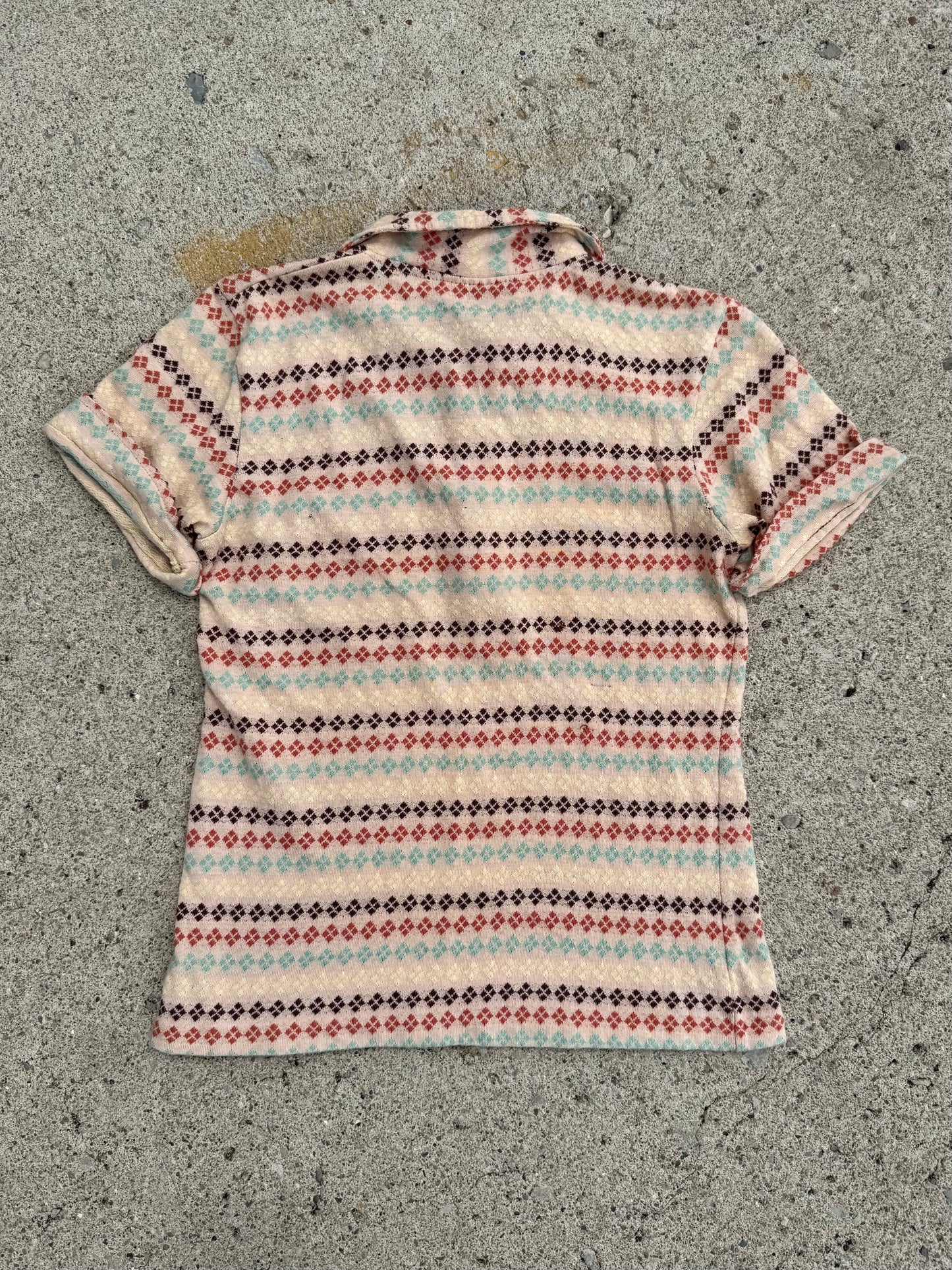 Vintage 1960s Chess King Diamond Pattern Knit Polo Shirt | XS/S