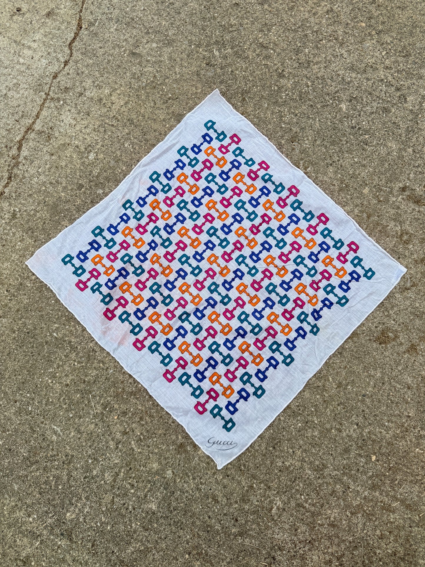 Vintage 1960s Gucci Horsebit Pattern Cotton Handkerchief