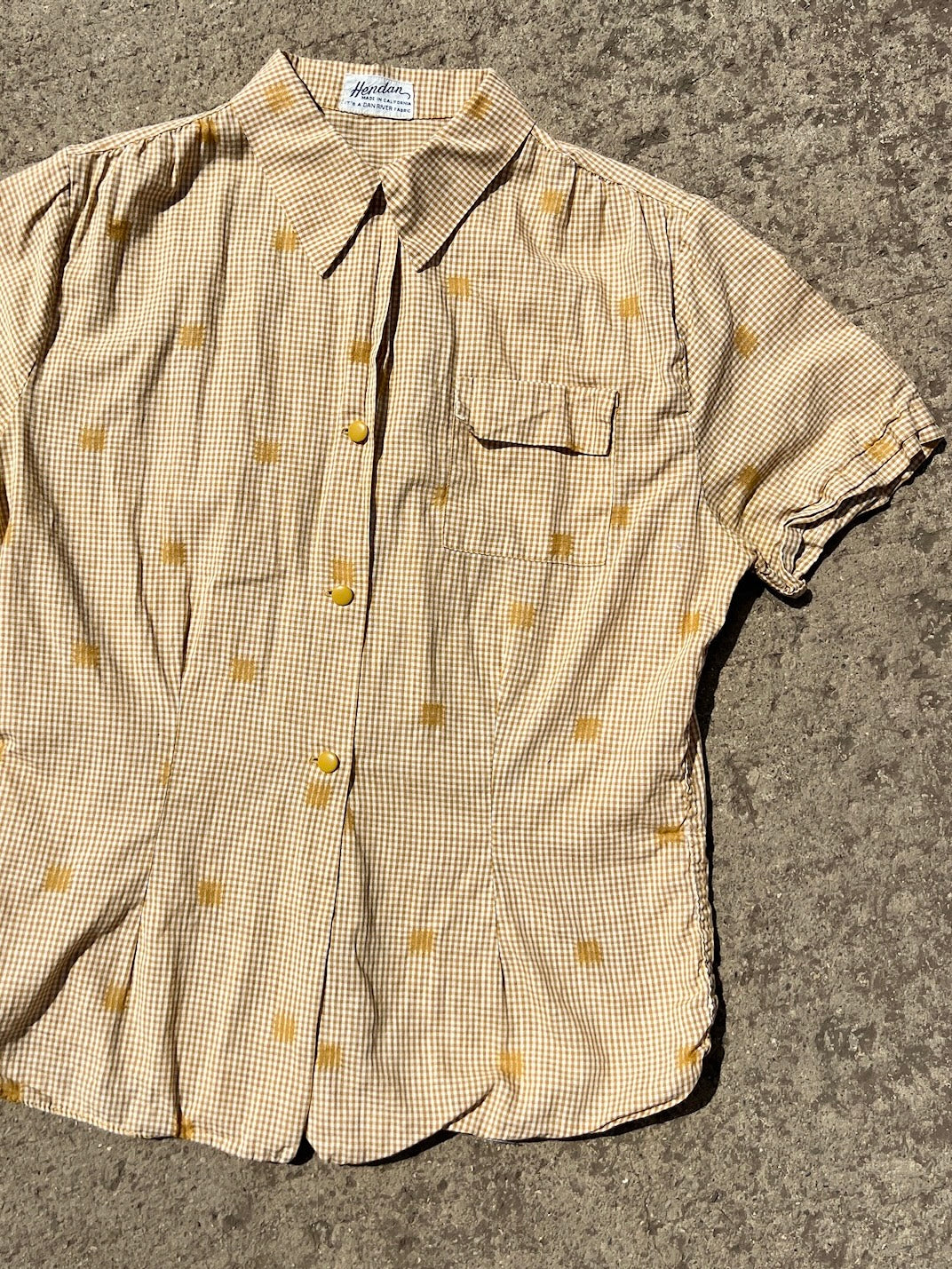 Vintage 1950s Hendan Dan River Fabric Orange Gingham Blouse | Small