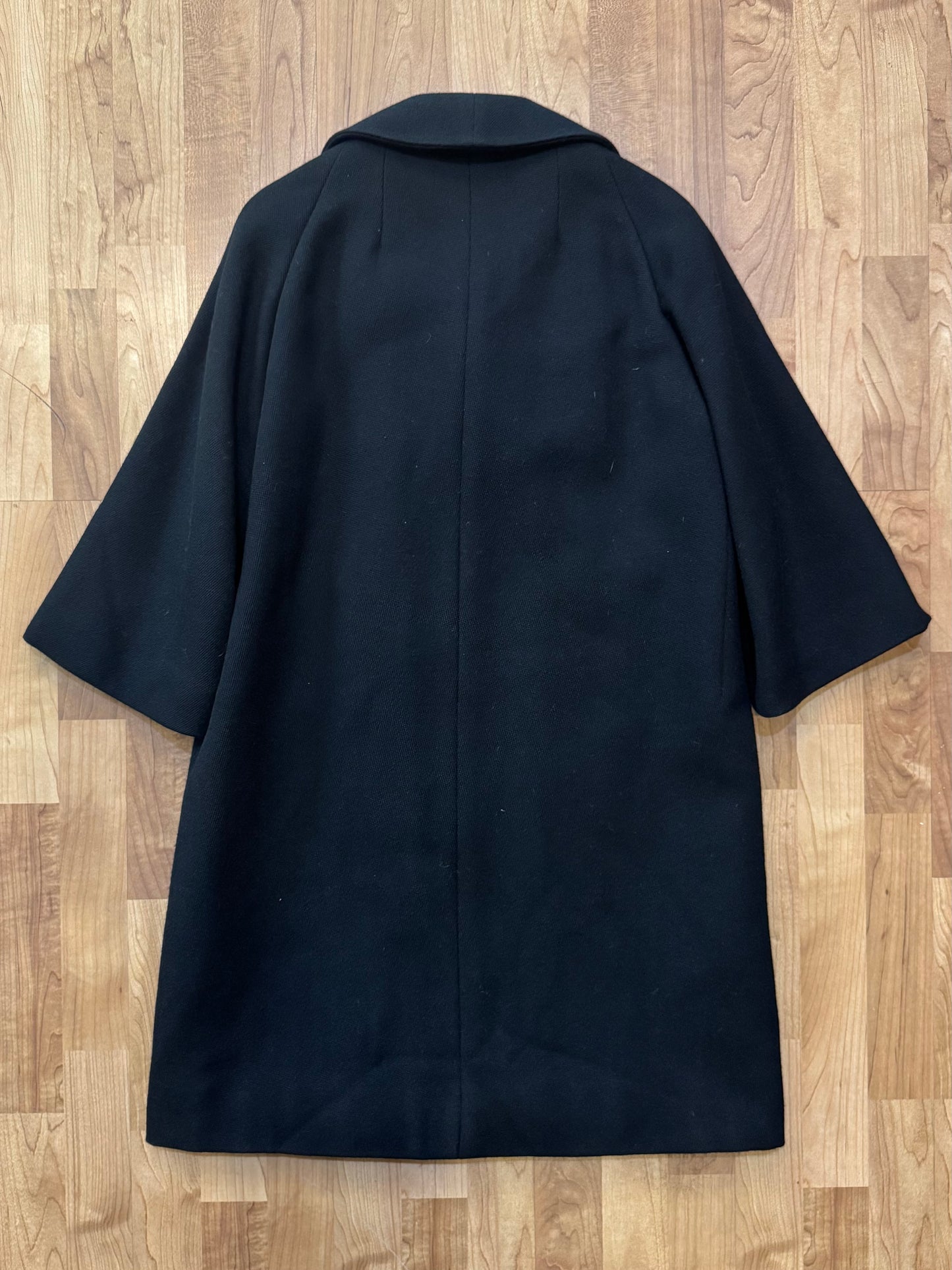 Vintage 1950s Jan Kell Black Wool Overcoat | Large