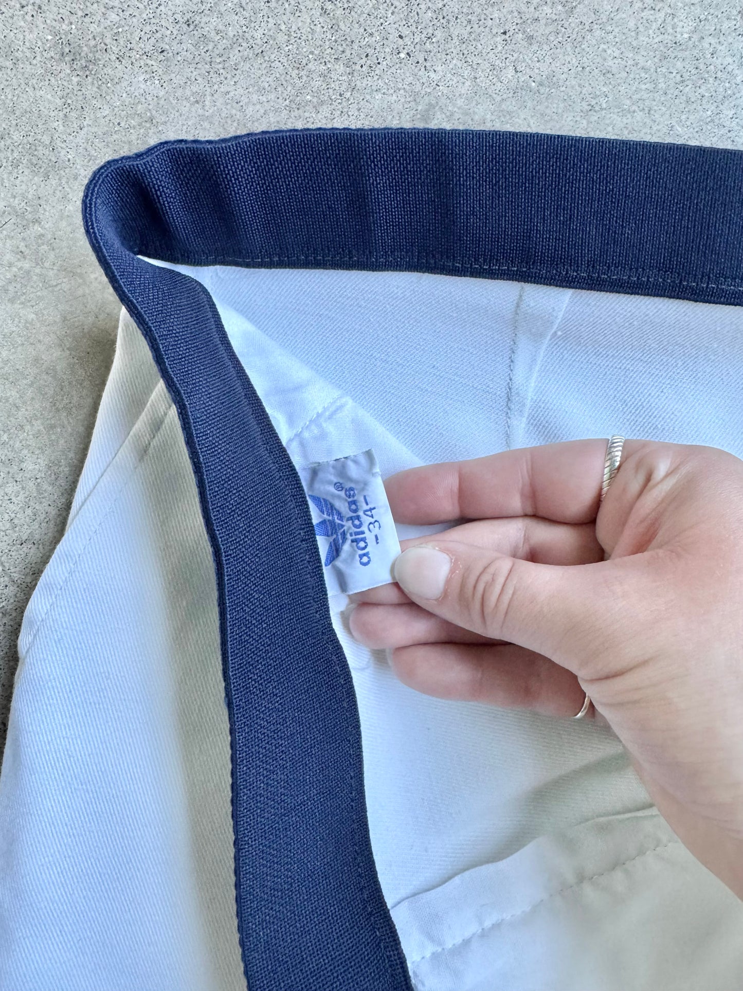 Vintage 1980s Adidas White & Navy Athletic Shorts | 34