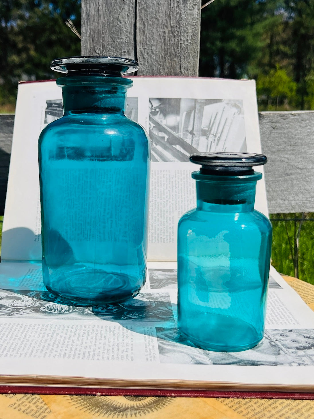 Vintage 1950s Blue Glass Apothecary Jars | Set of 2