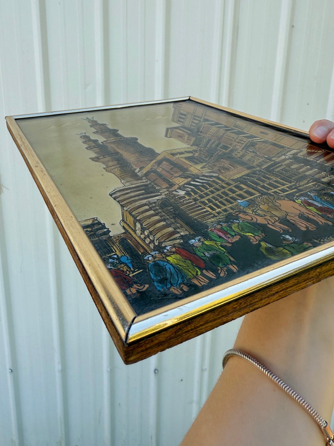 Vintage 1950s Framed Egyptian Street Market Engraved Artwork