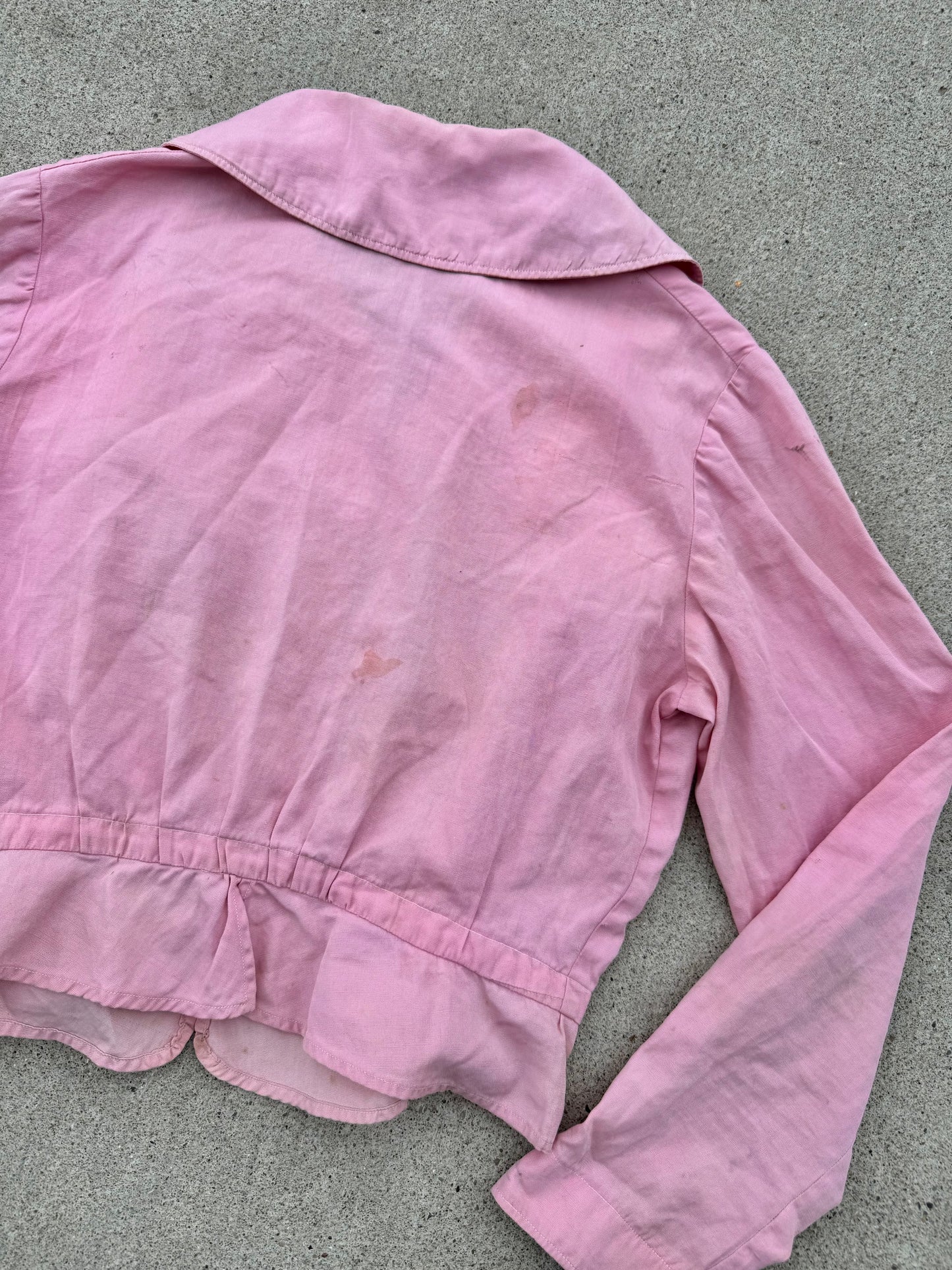 Vintage 1940s Pink Peter Pan Collar Cropped Cotton Blouse | Small