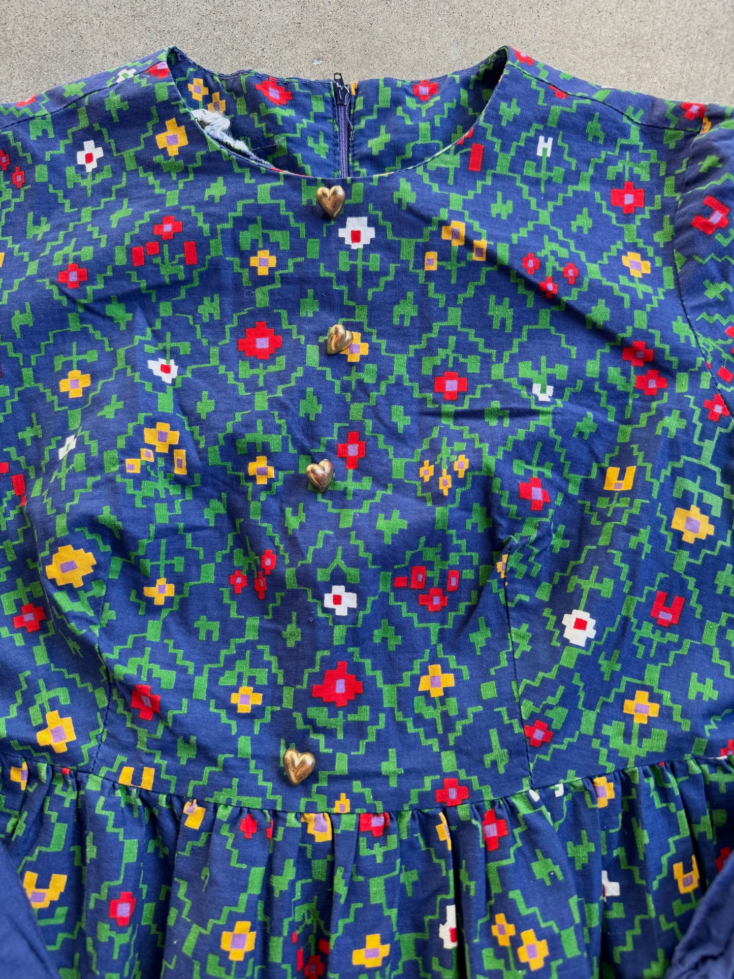 Vintage 1960s Nancy B California Pixelated Floral Long Sleeve Mini Dress | XS/S