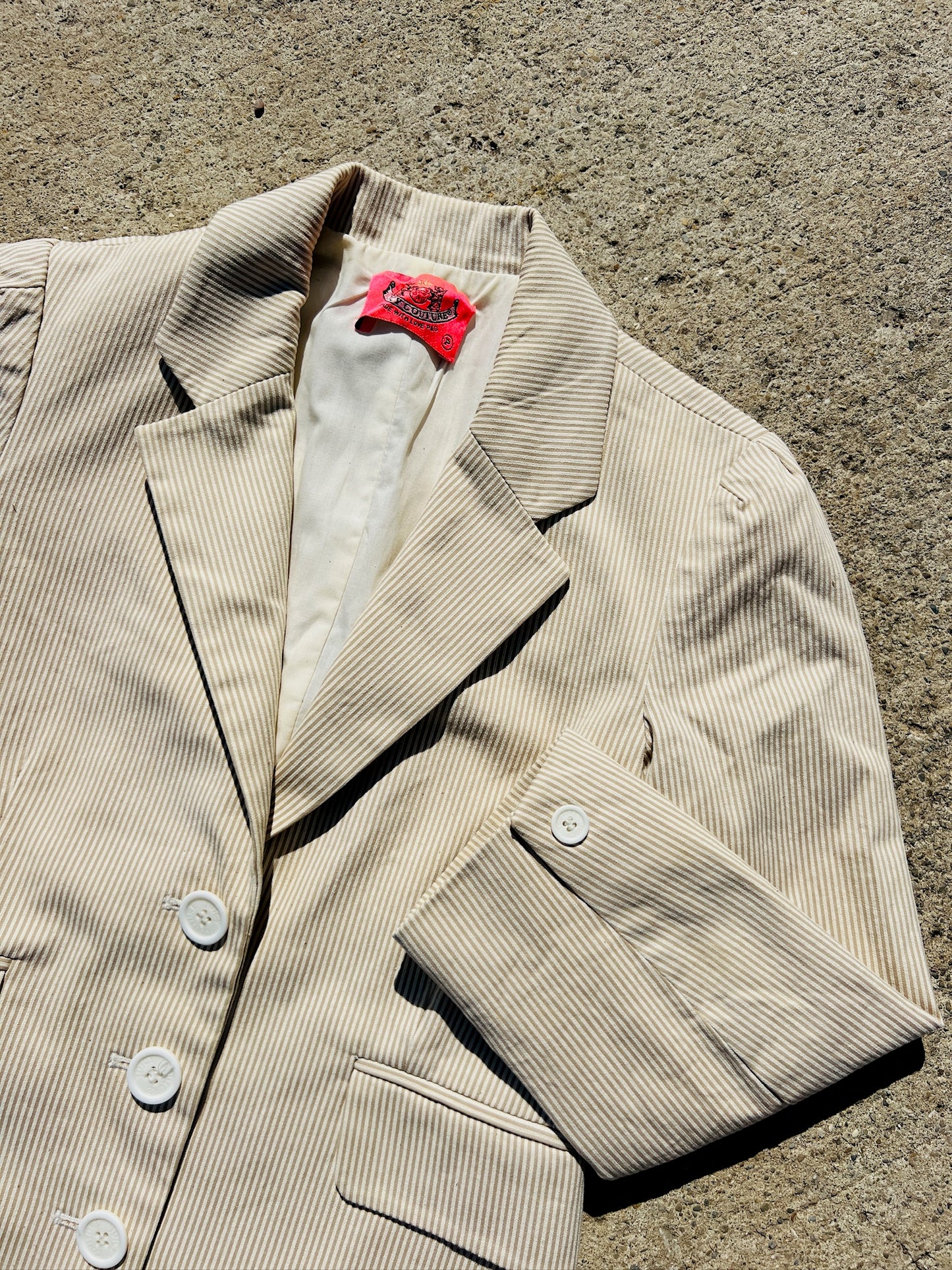 Juicy Couture Cream Pinstripe Cotton Blazer | XS