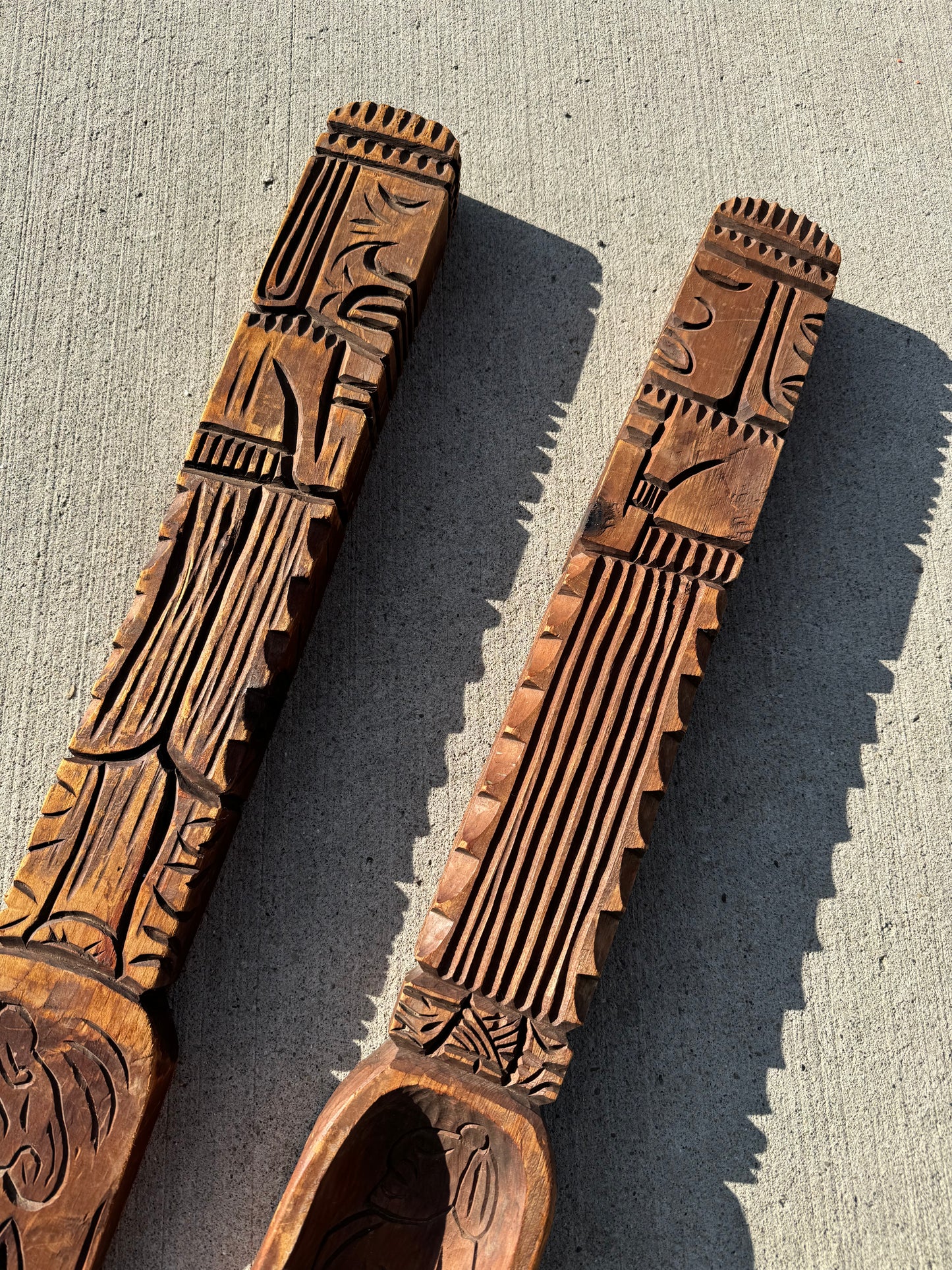 Vintage Wood Carved Fork & Spoon Decor
