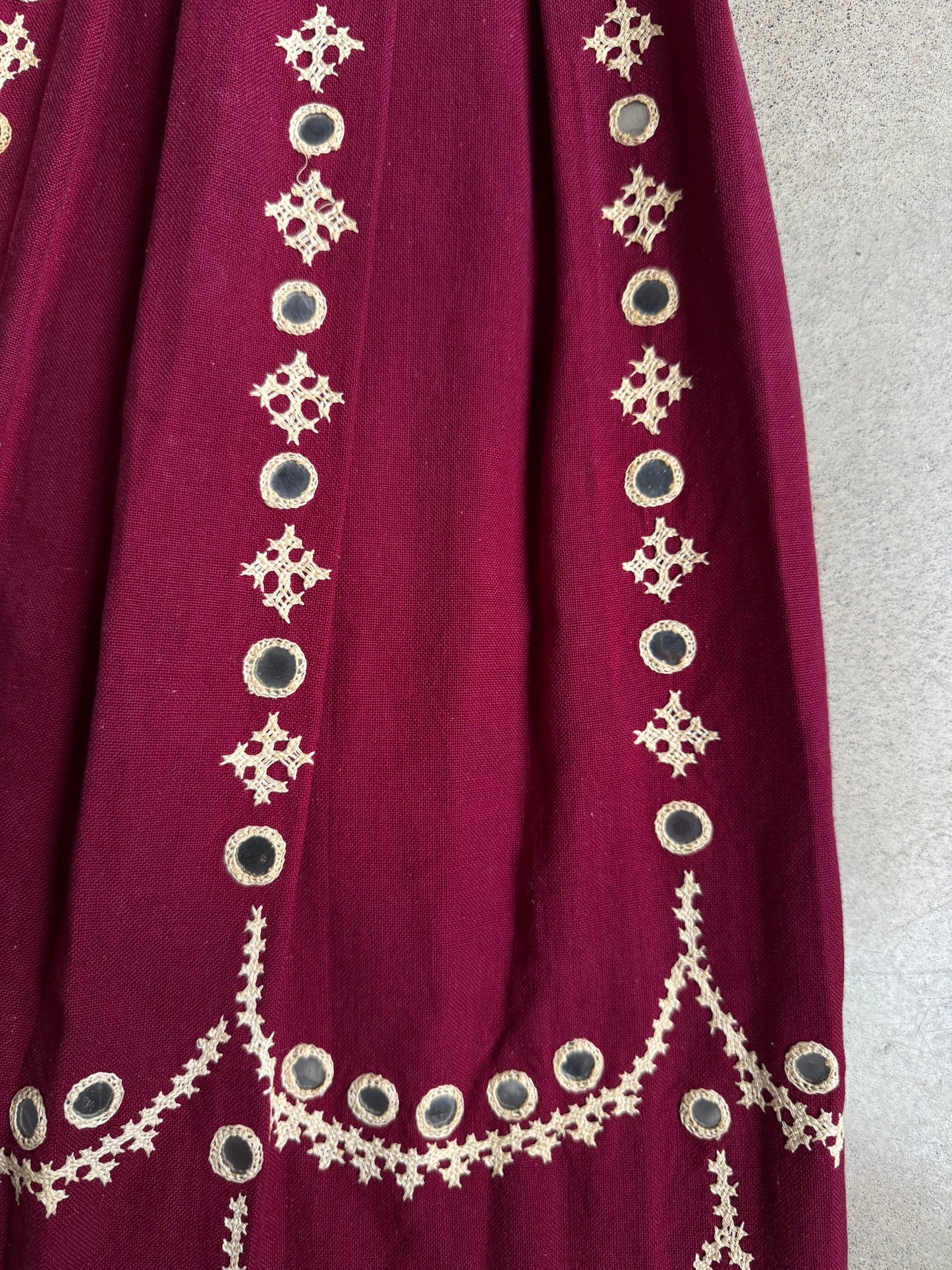 Vintage Burgundy Mirror Sequin Embroidered Pleated Skirt | Waist 26”