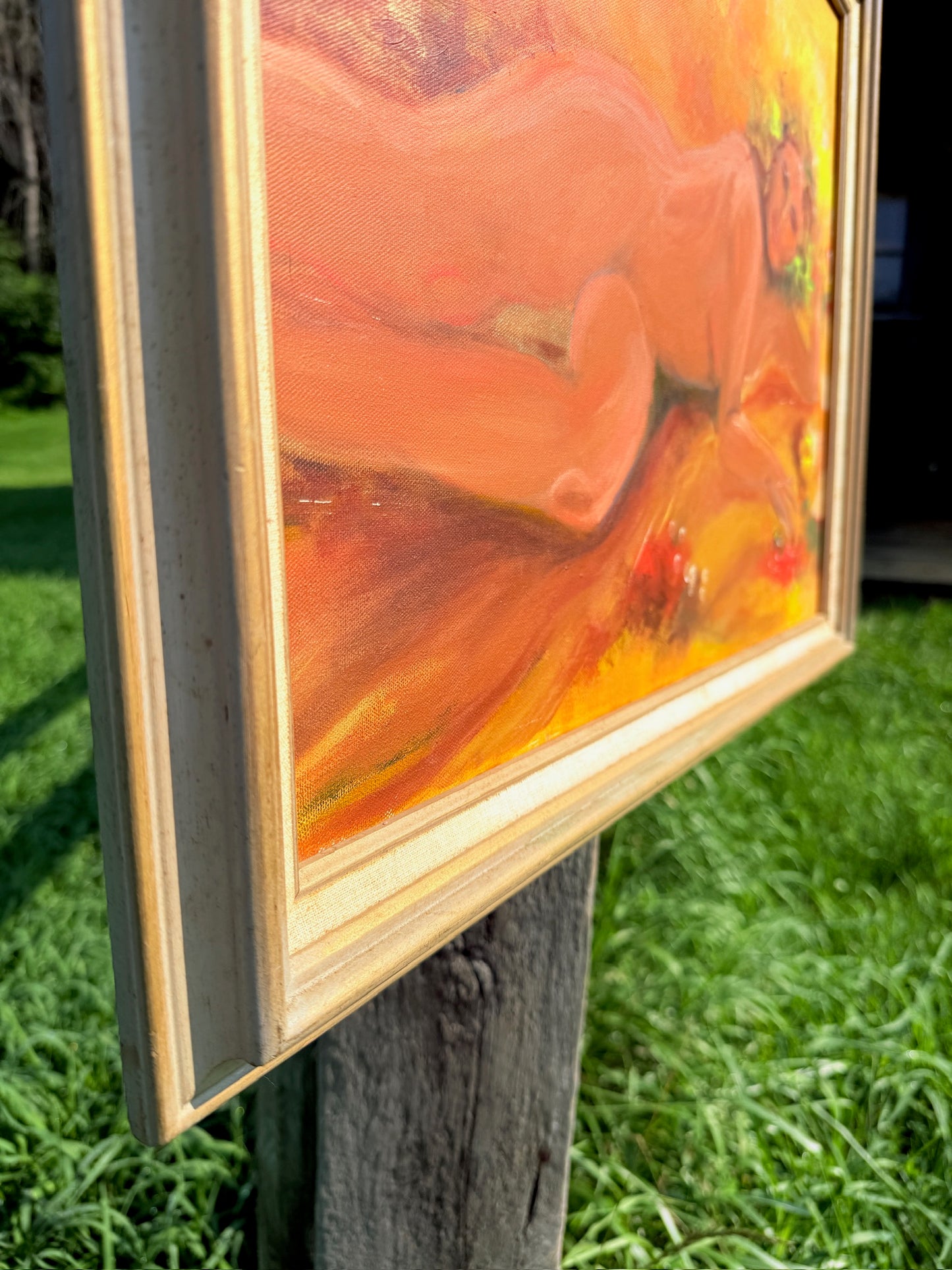 Vintage 1960s Framed "Lounging Lady" Nude Oil Painting