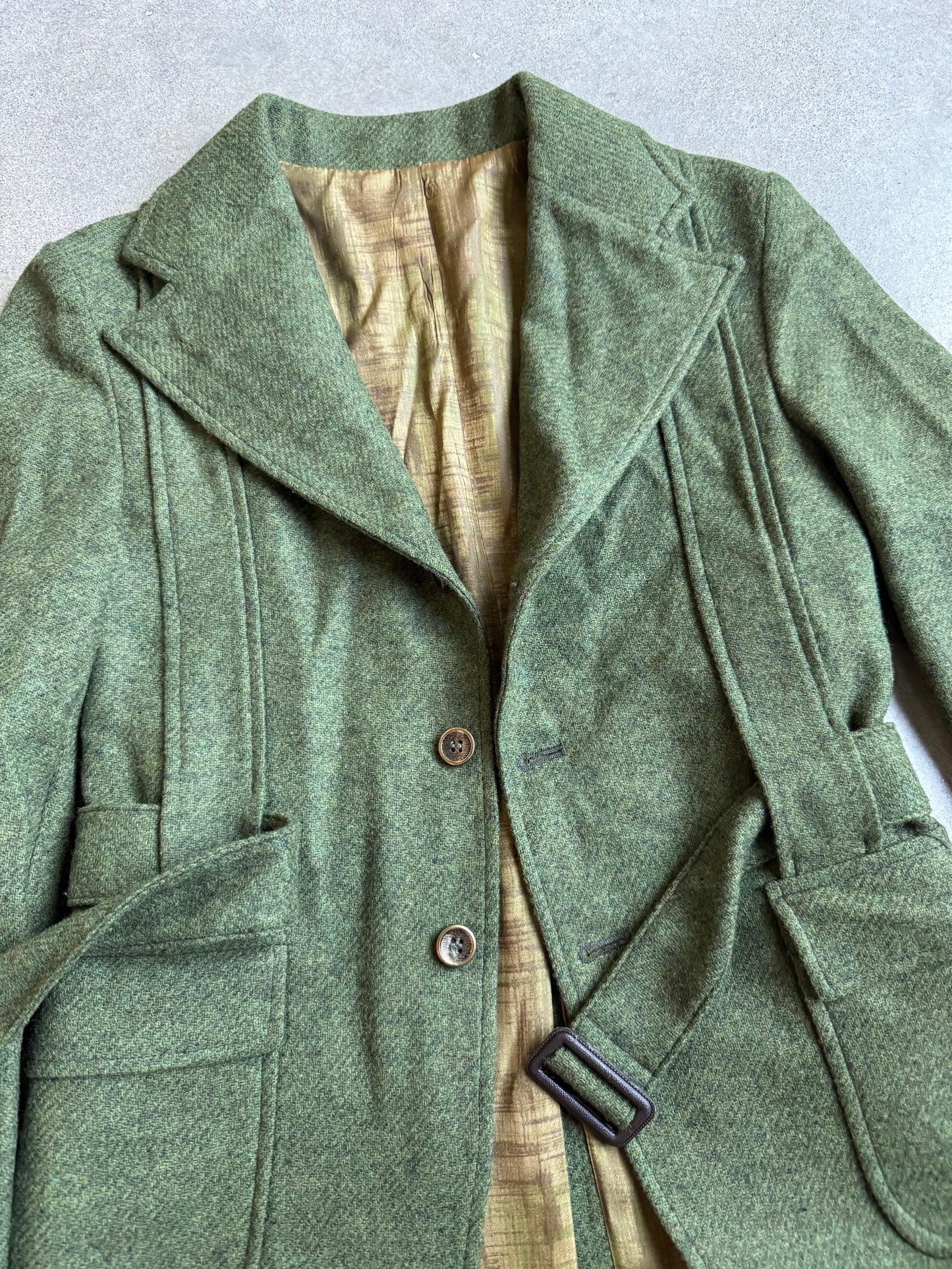 Vintage 1960s Santone Green Wool Belted Jacket | XS