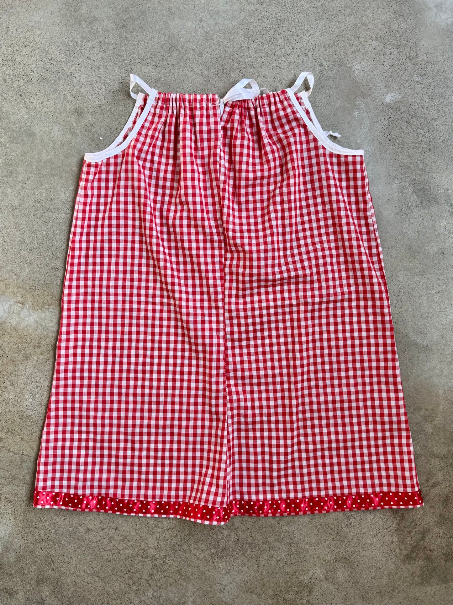 Vintage 1960s Handmade Red Gingham Floral Appliqué Mini Dress | XS/S