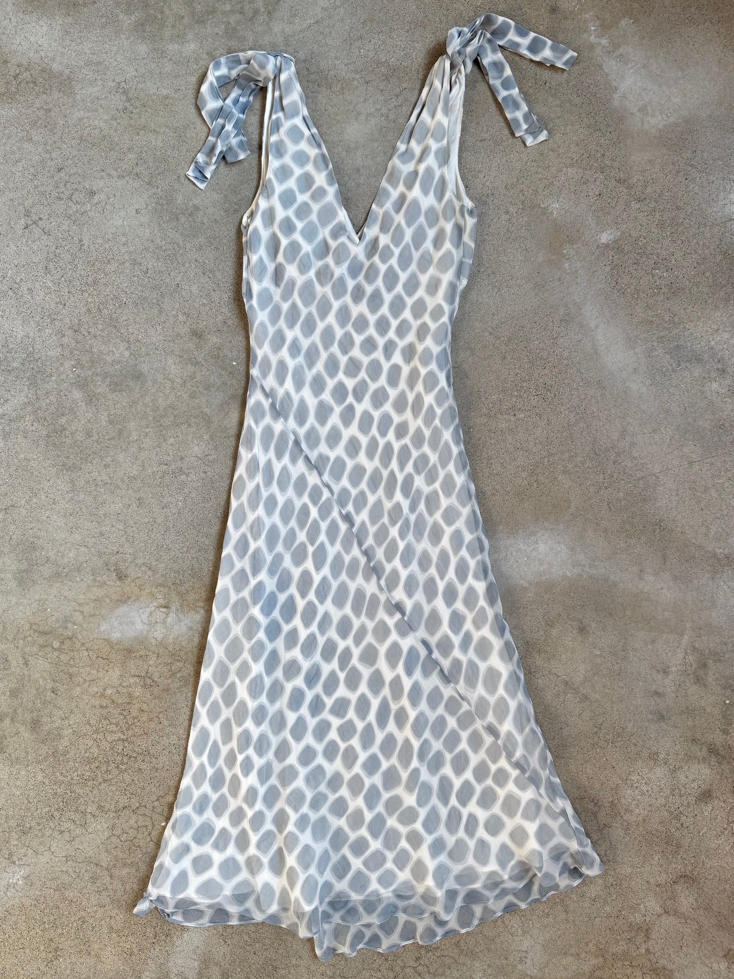 Vintage 1990s BCBG Maxazria Grey & White Printed Silk Dress | XS