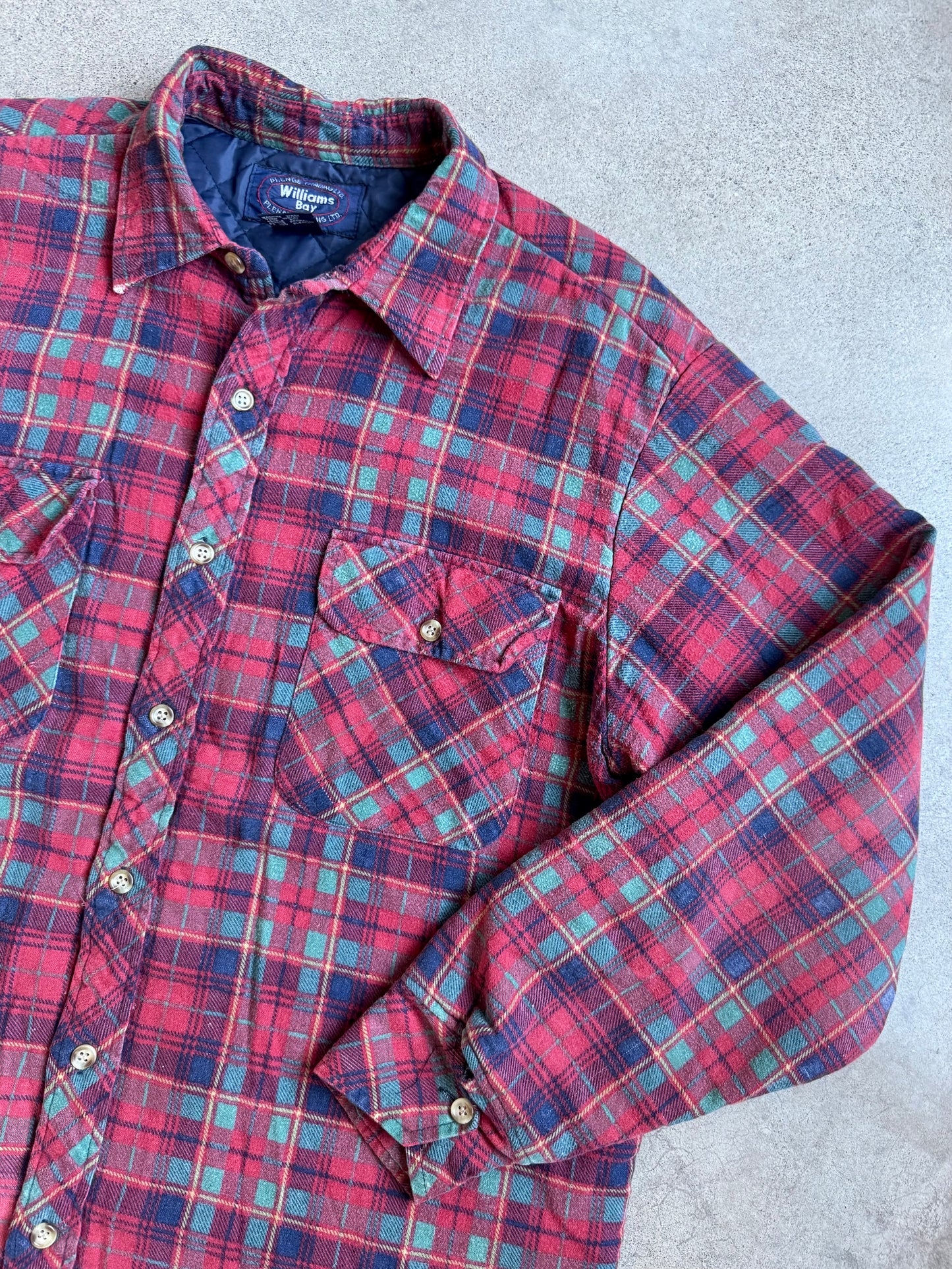 Vintage 1980s Williams Bay Red Plaid Insulated Flannel Shirt Jacket | XL