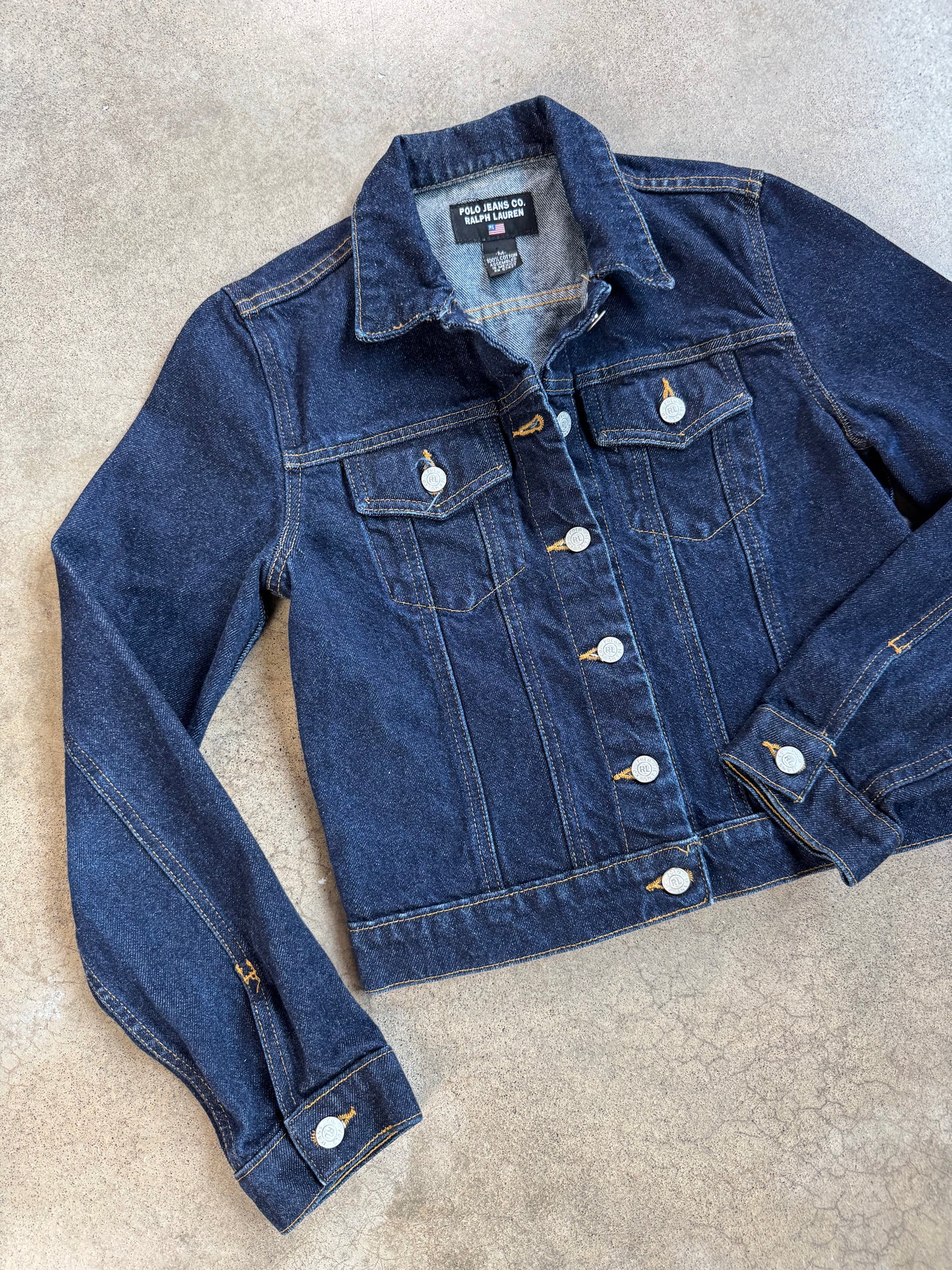 Vintage 1990s Polo Jeans Co. Dark Wash Denim Jacket | Medium